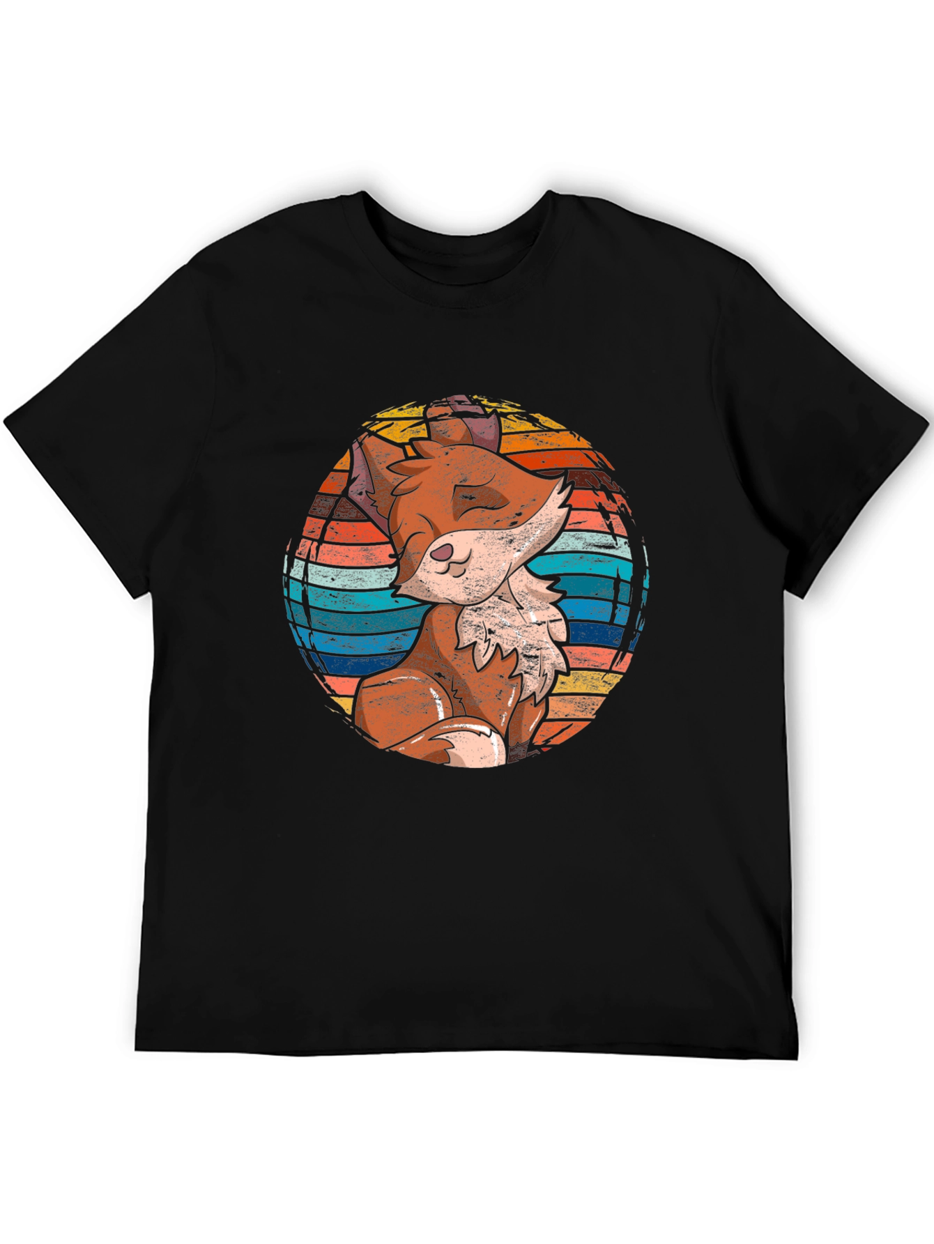 Fox Graphic Print Black T-Shirt for Men