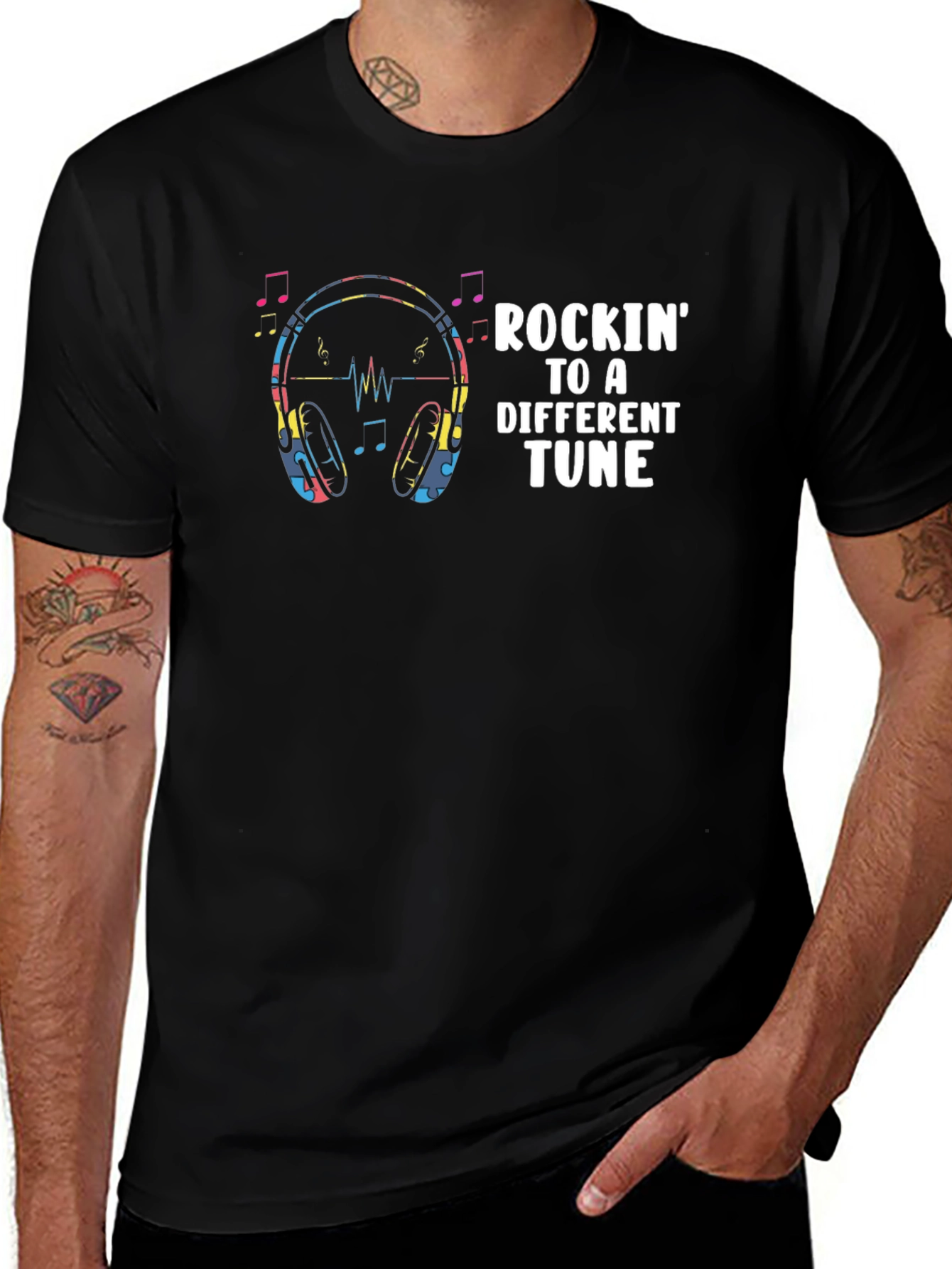 Rockin to a Different Tune Black Graphic Tee