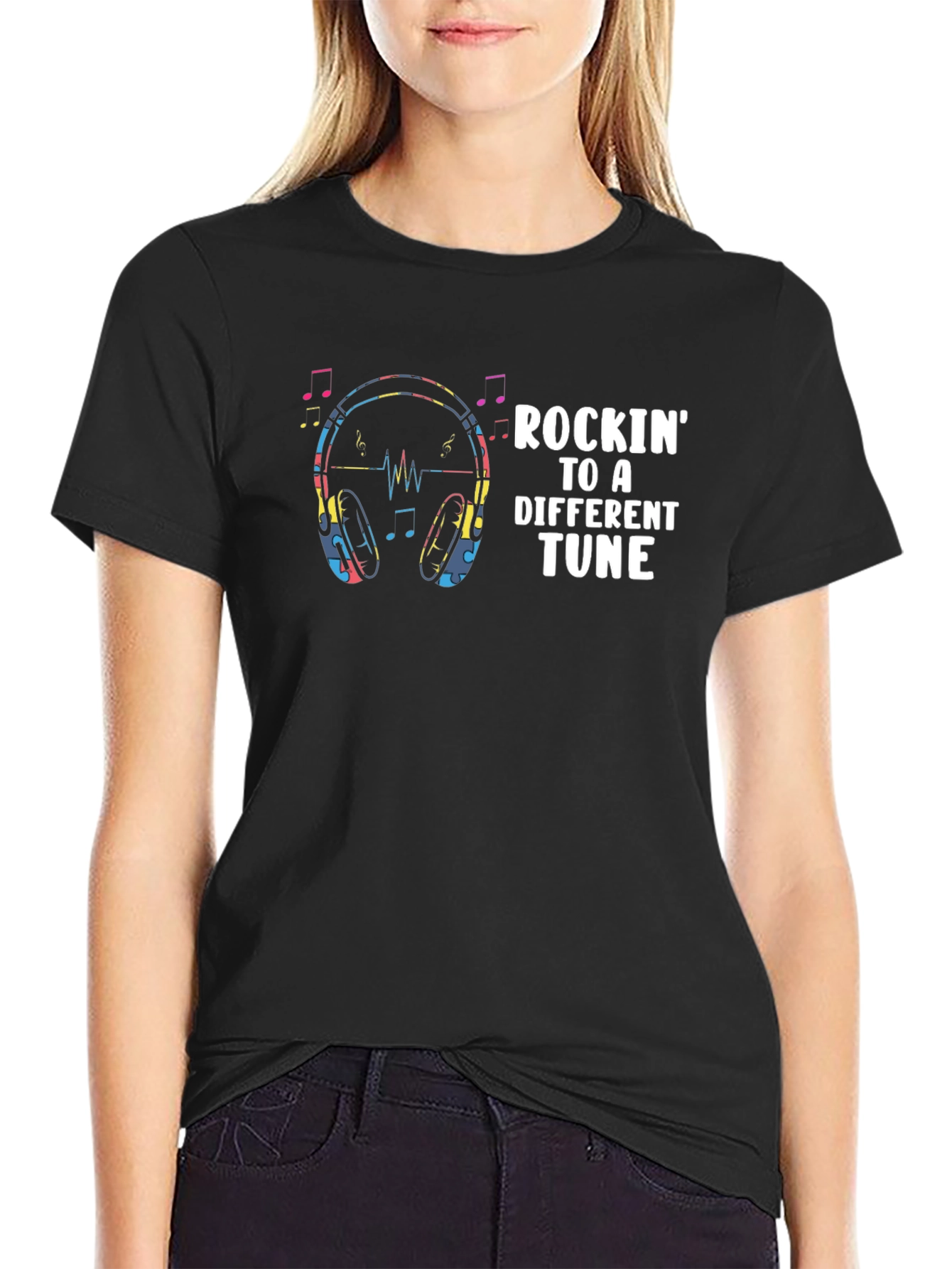 Rockin to a Different Tune Black Graphic Tee