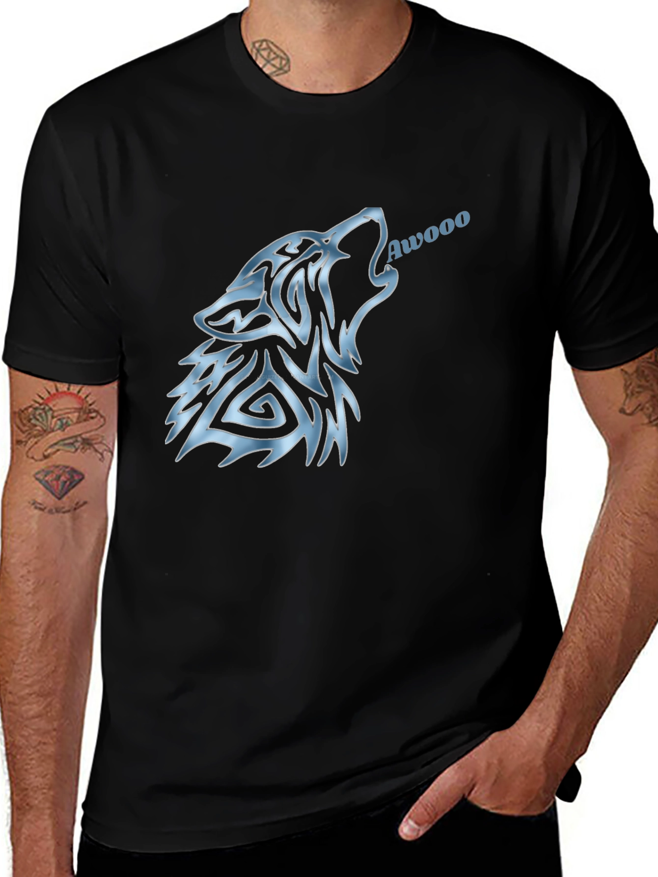 Wolf Awooo Graphic T-Shirt - Black Cotton Tee