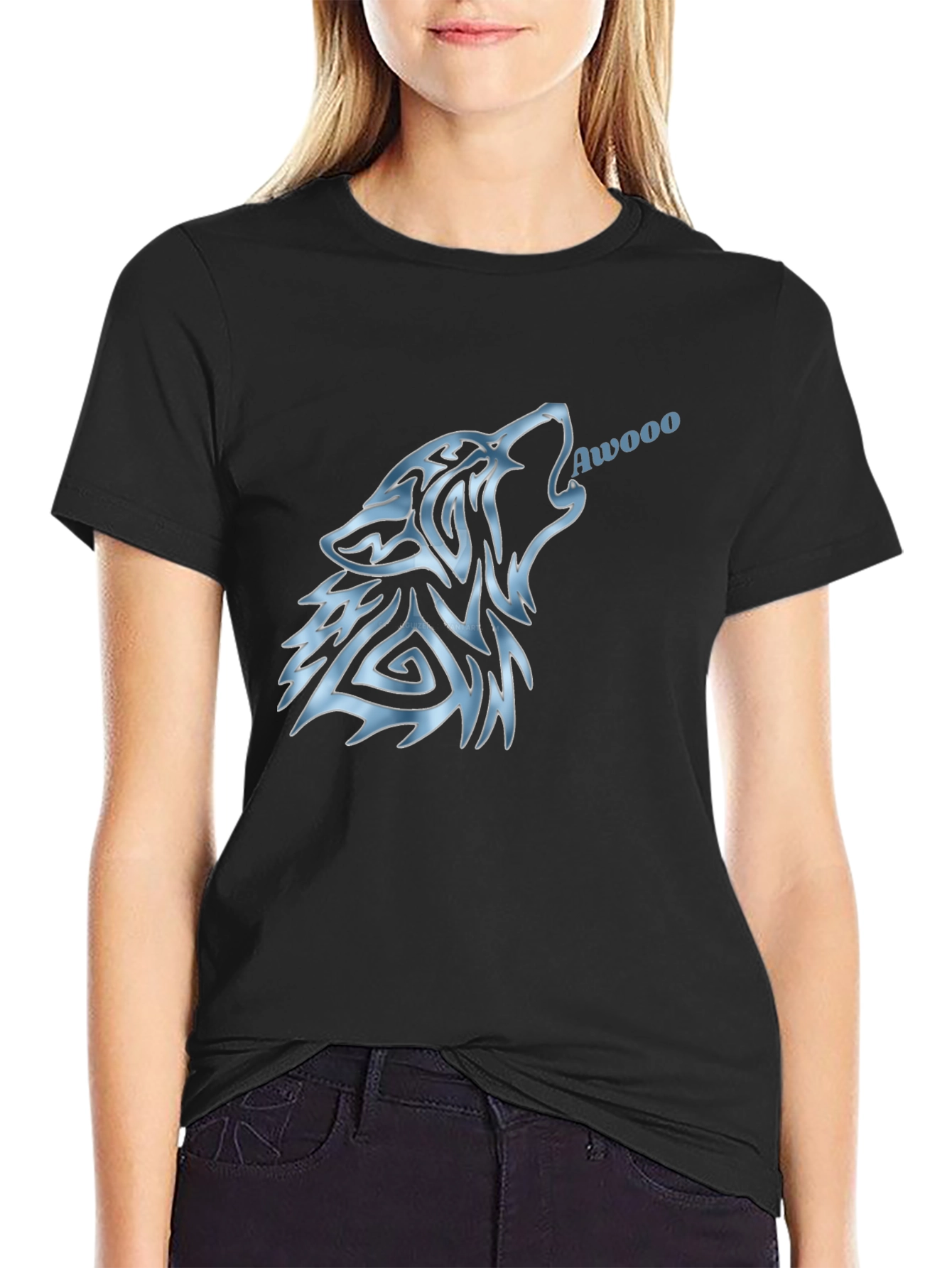 Wolf Awooo Graphic T-Shirt - Black Cotton Tee