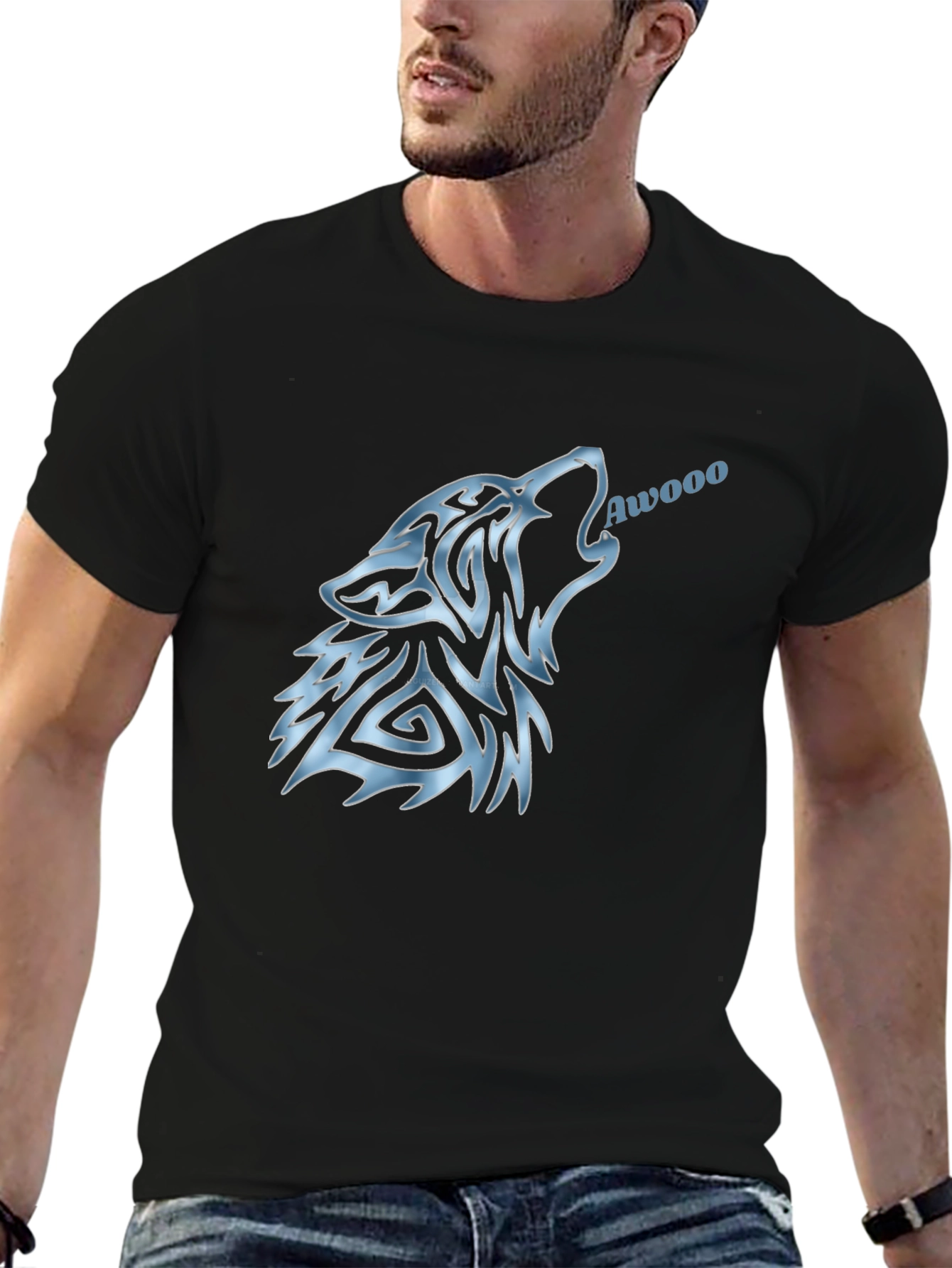 Wolf Awooo Graphic T-Shirt - Black Cotton Tee