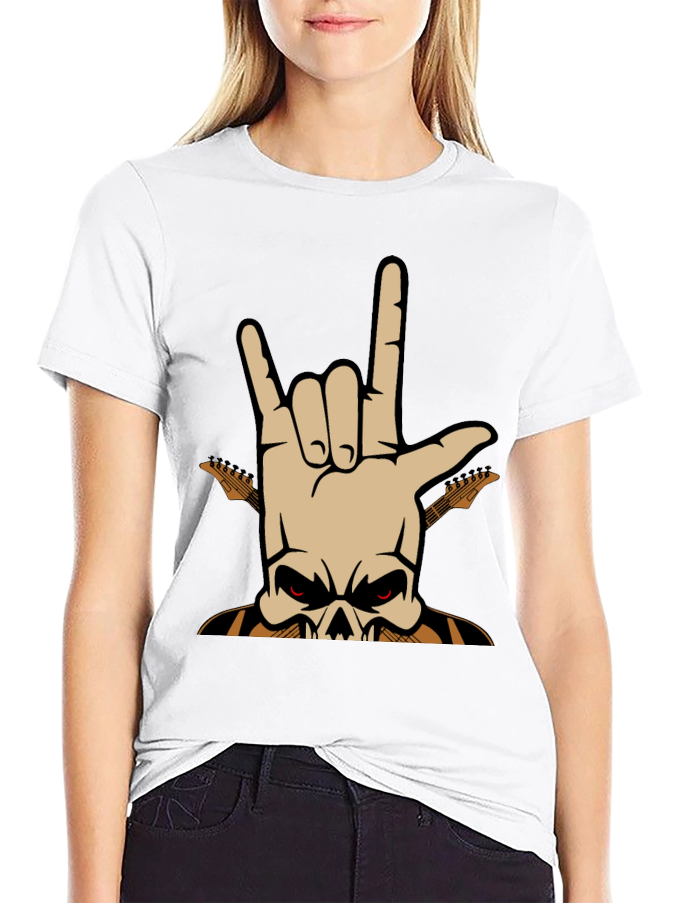 Rock On! Skull Guitar Graphic T-Shirt