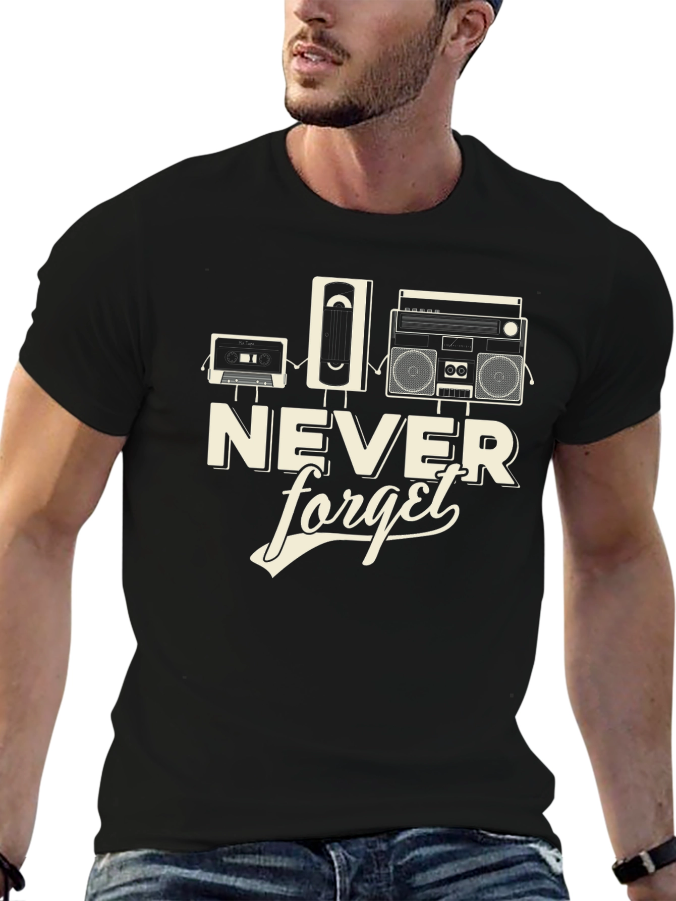 Retro Never Forget Black Graphic Tee
