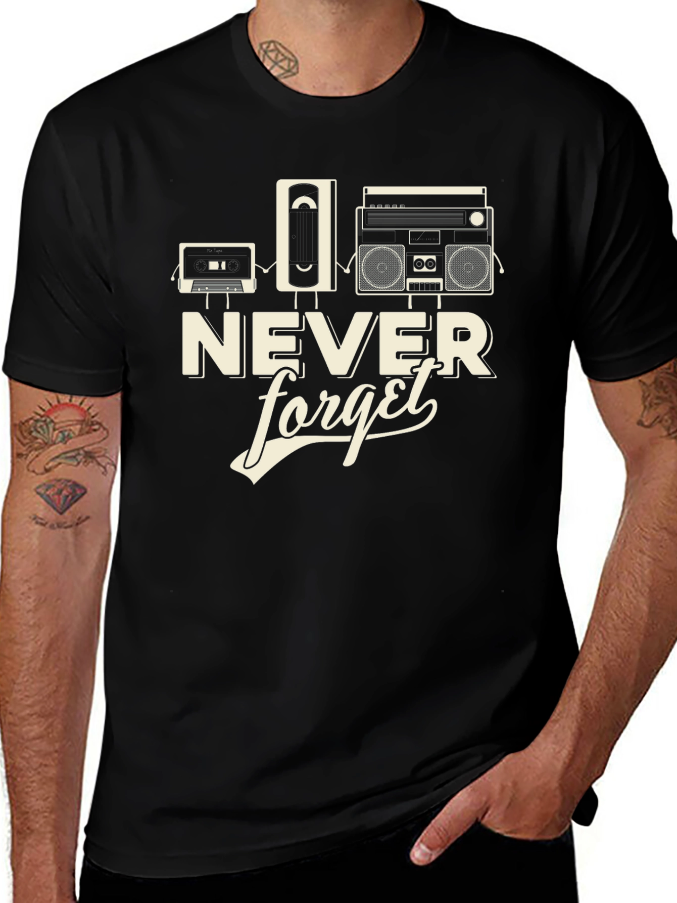 Retro Never Forget Black Graphic Tee