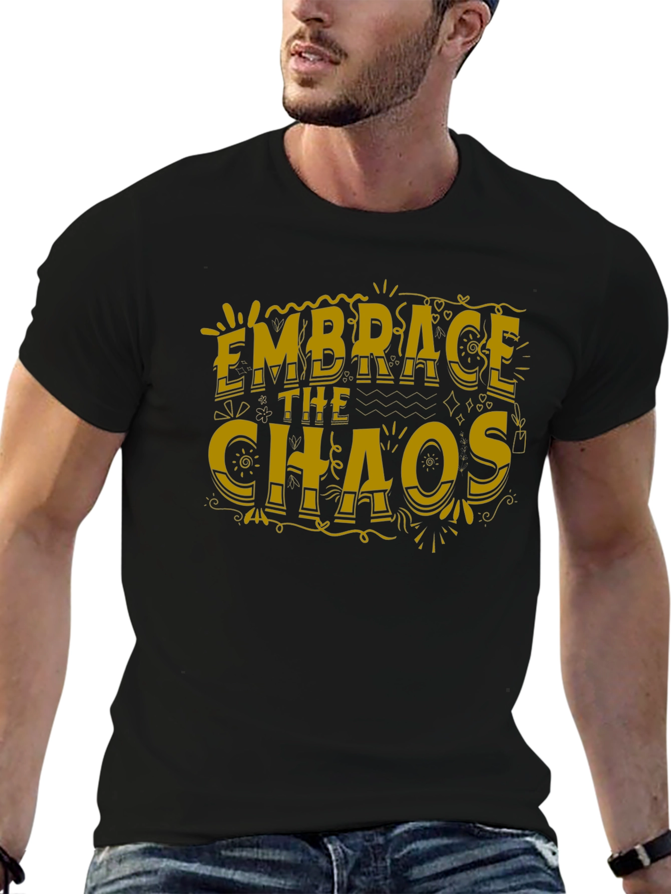 Embrace The Chaos Graphic Tee - Trendy Black T-Shirt