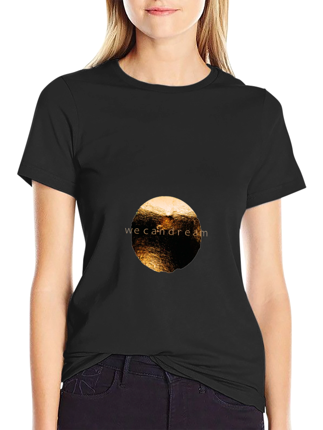 Black Tee with we can dream Graphic