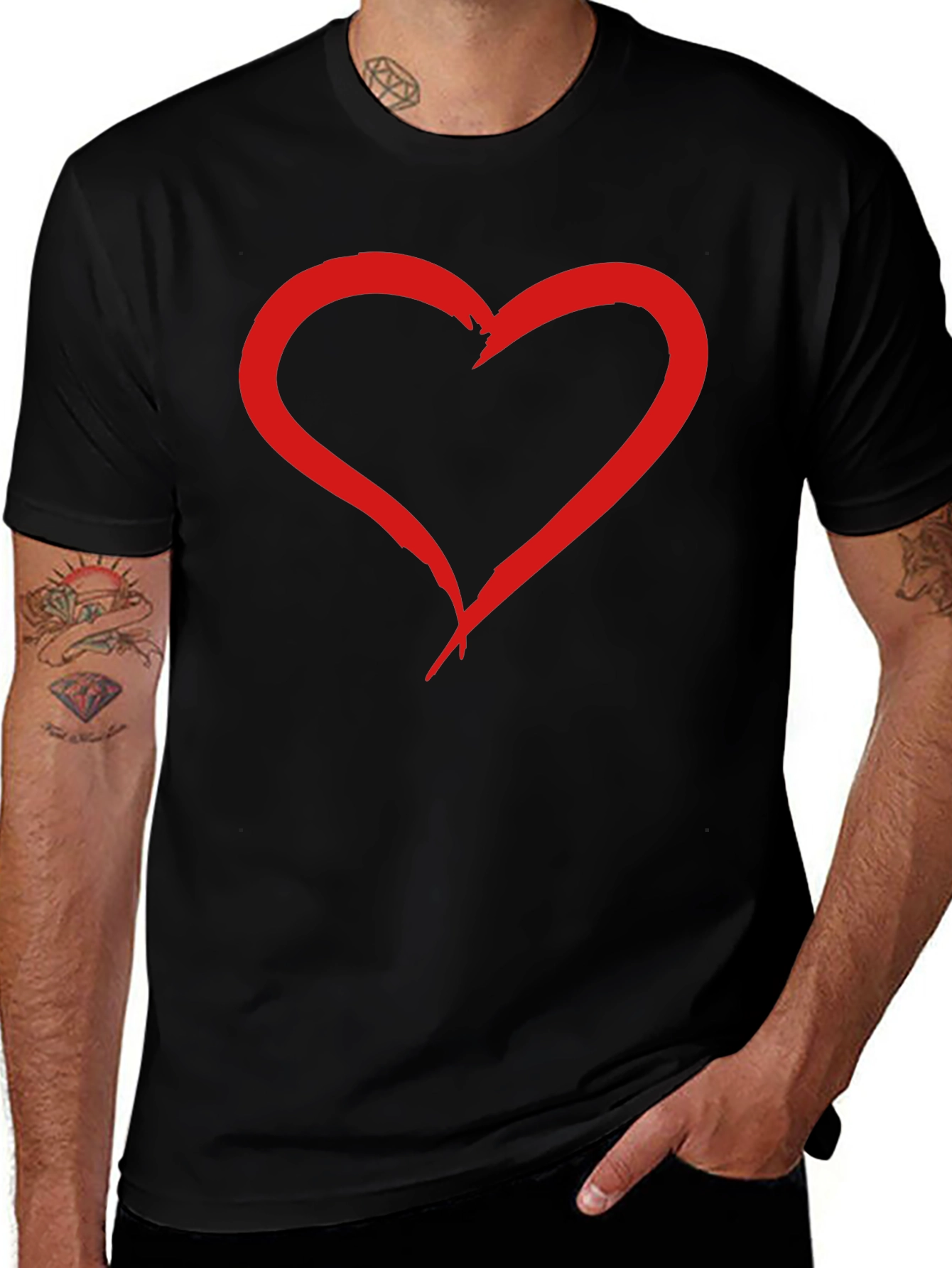 Heart Graphic Tee - Black Cotton T-Shirt