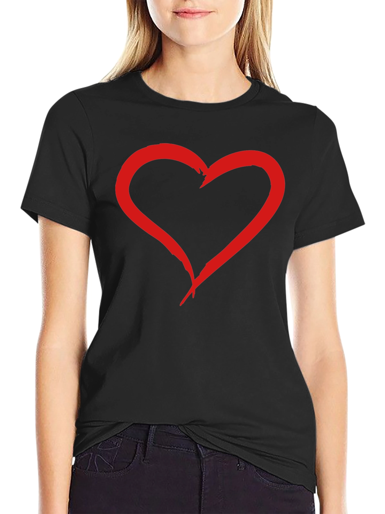 Heart Graphic Tee - Black Cotton T-Shirt
