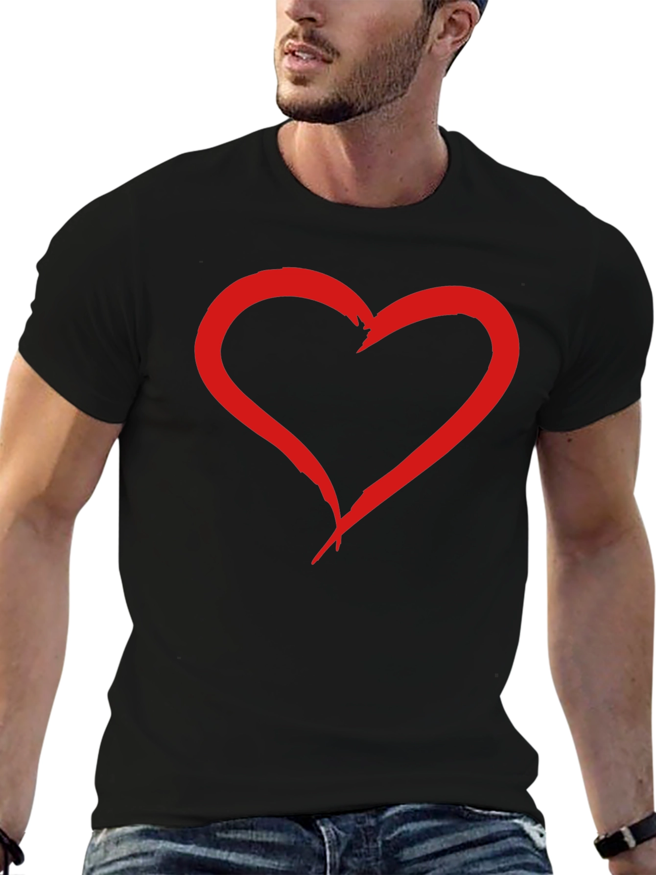 Heart Graphic Tee - Black Cotton T-Shirt