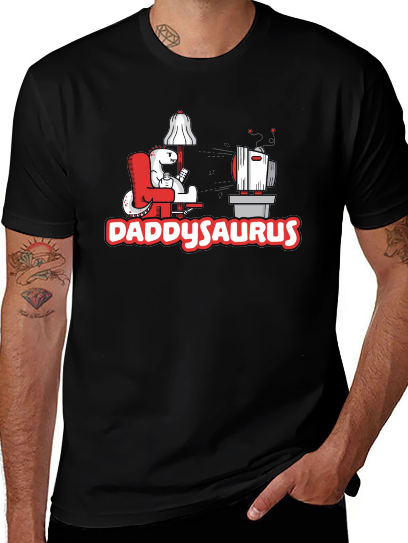 DaddySaurus T-Shirt - Gamer Dad Dinosaur Tee