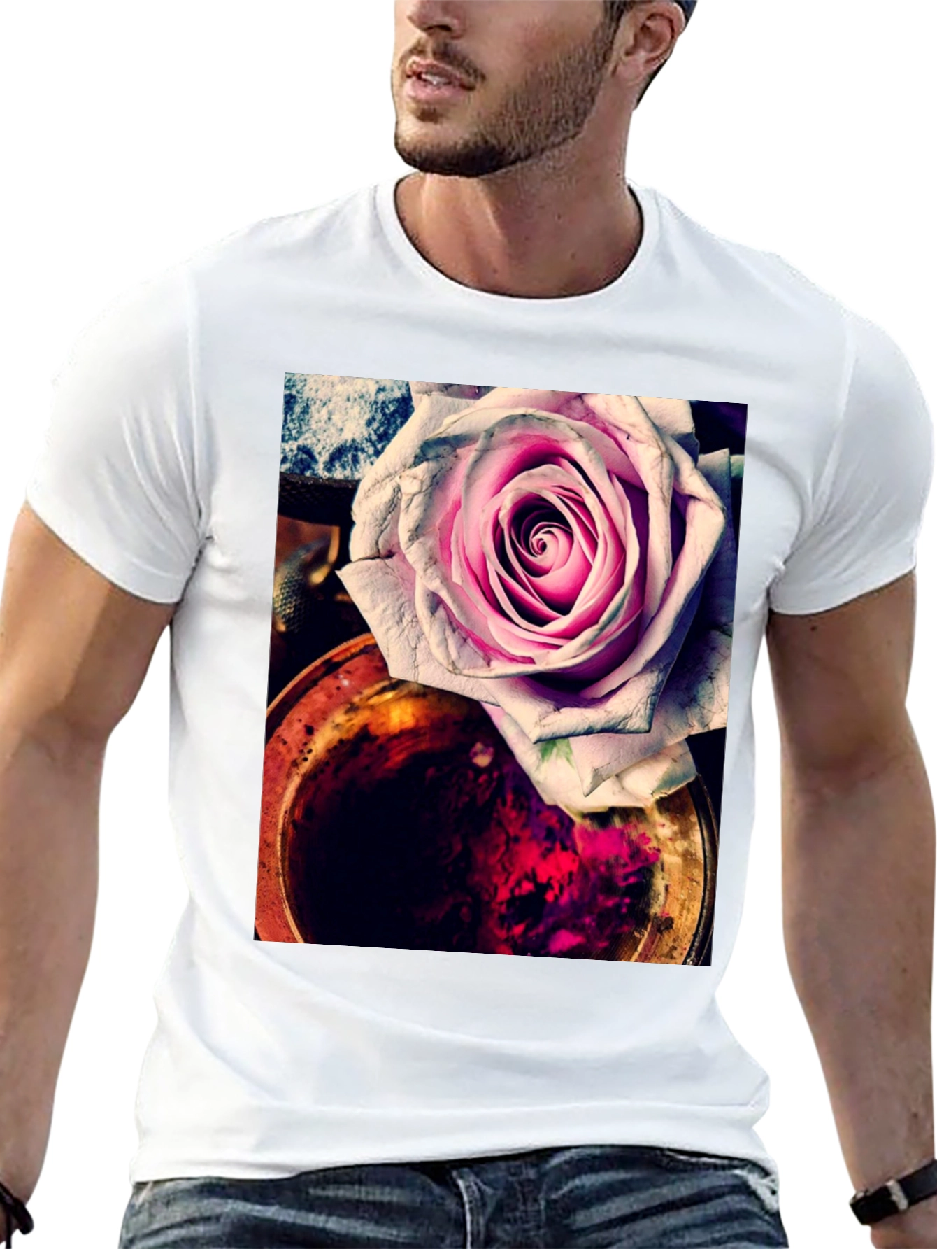 Floral Rose Graphic Tee - Unique Artistic Print