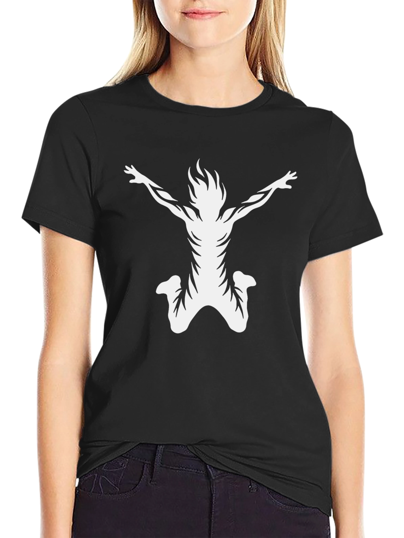 Mens Black T-Shirt with White Abstract Design