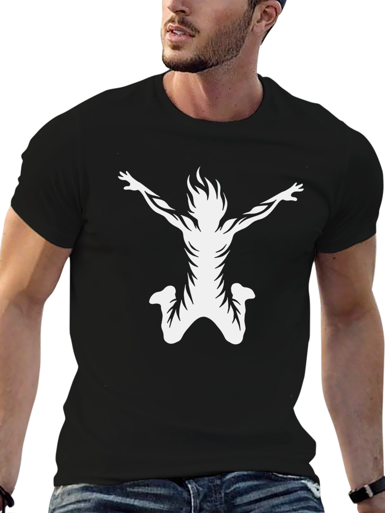 Mens Black T-Shirt with White Abstract Design