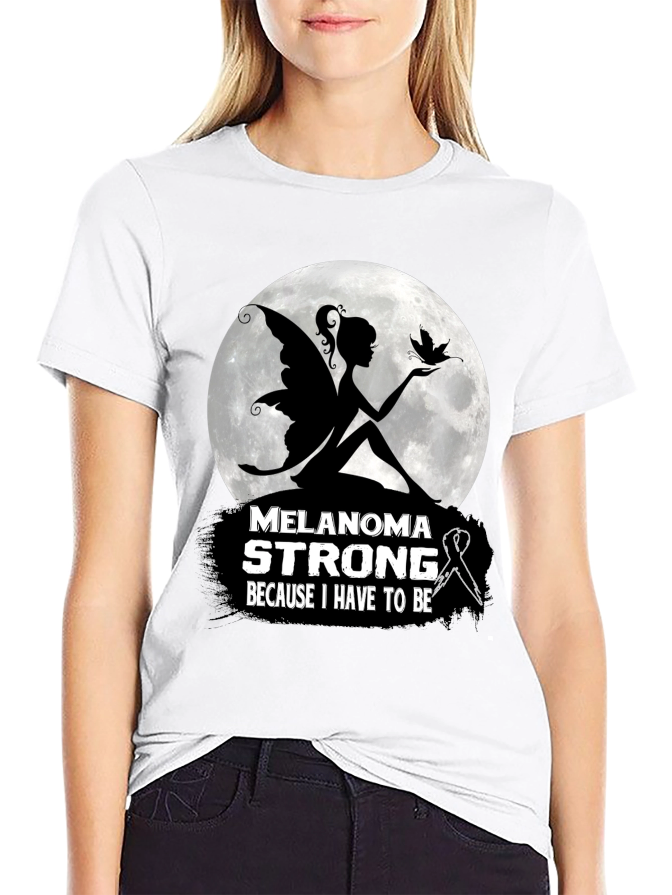 Melanoma Strong T-Shirt - Fairy & Butterfly Design