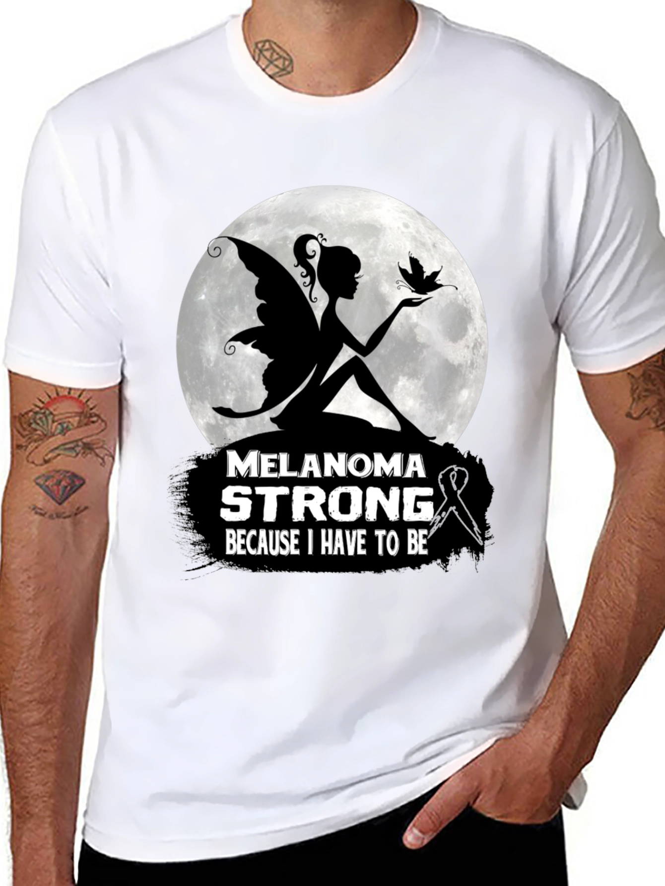 Melanoma Strong T-Shirt - Fairy & Butterfly Design