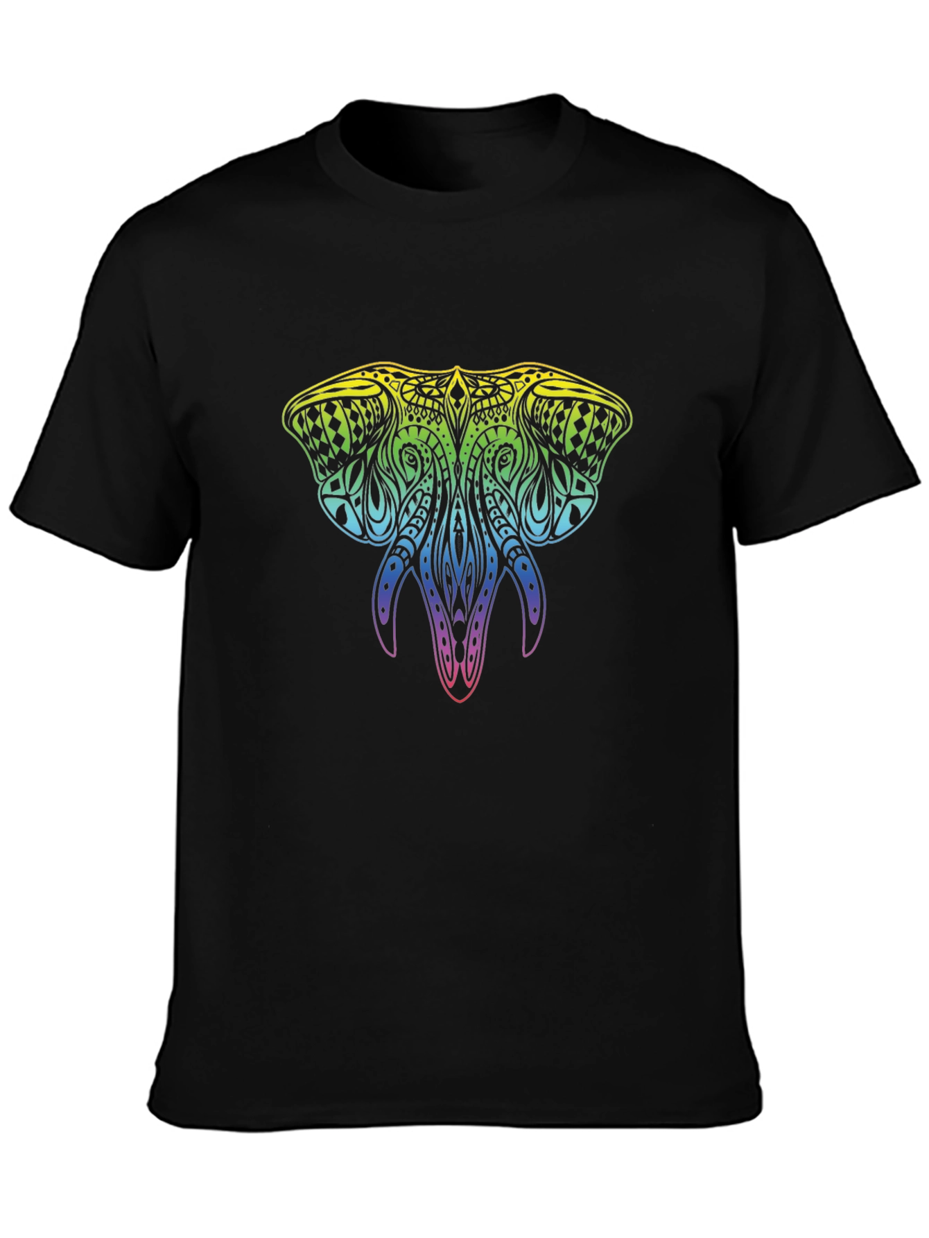 Rainbow Elephant Graphic Black T-Shirt