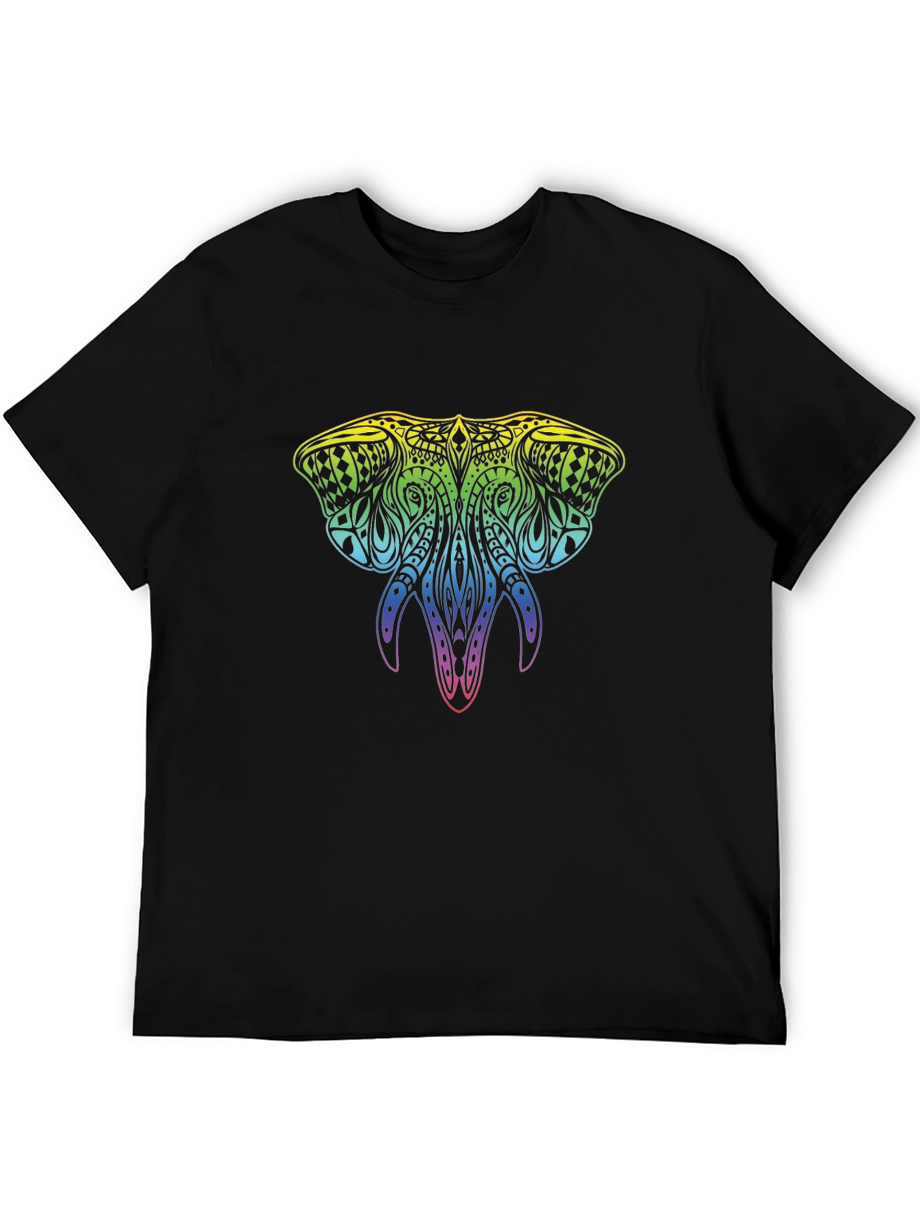 Rainbow Elephant Graphic Black T-Shirt
