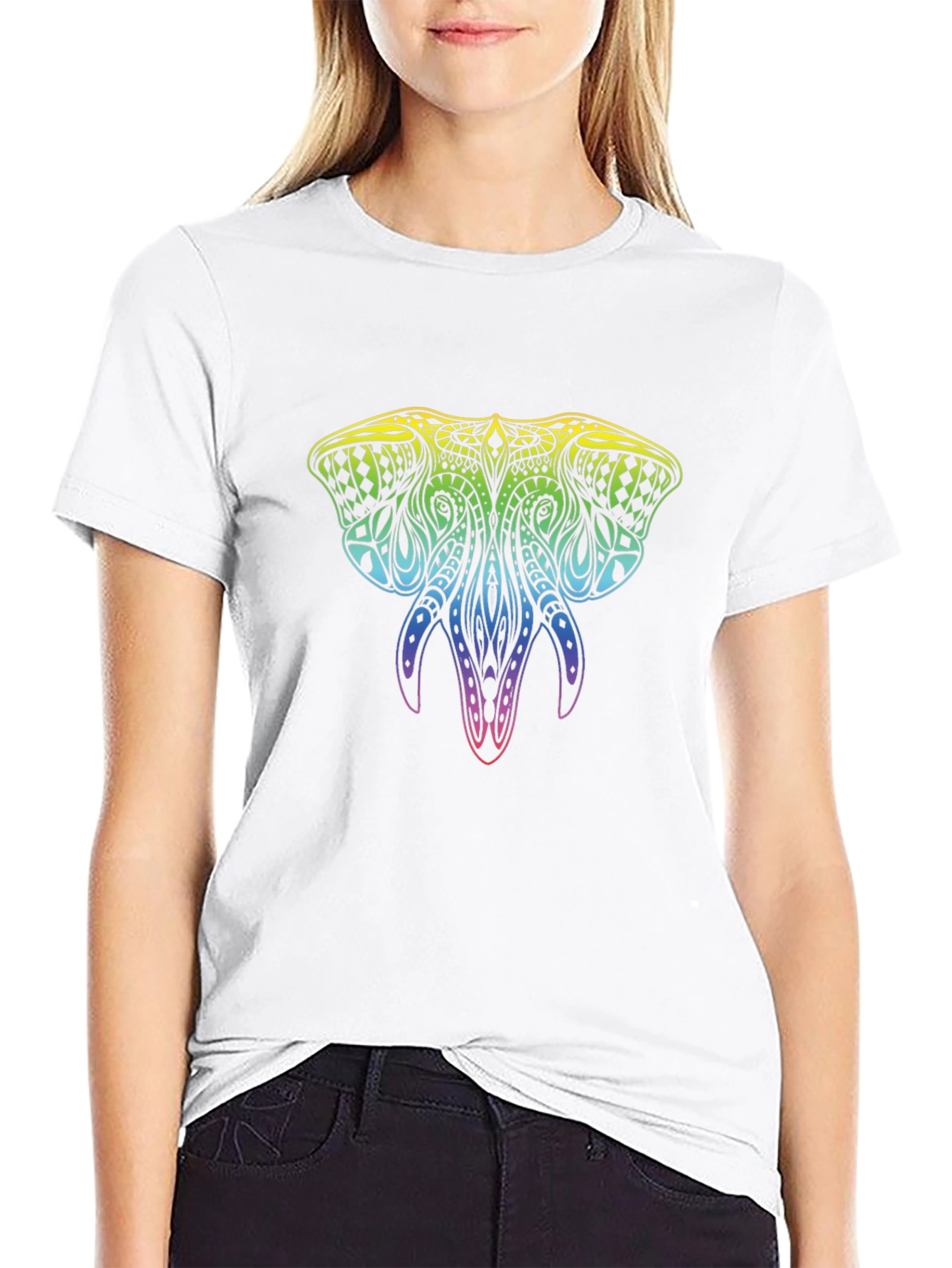Rainbow Elephant Graphic Black T-Shirt