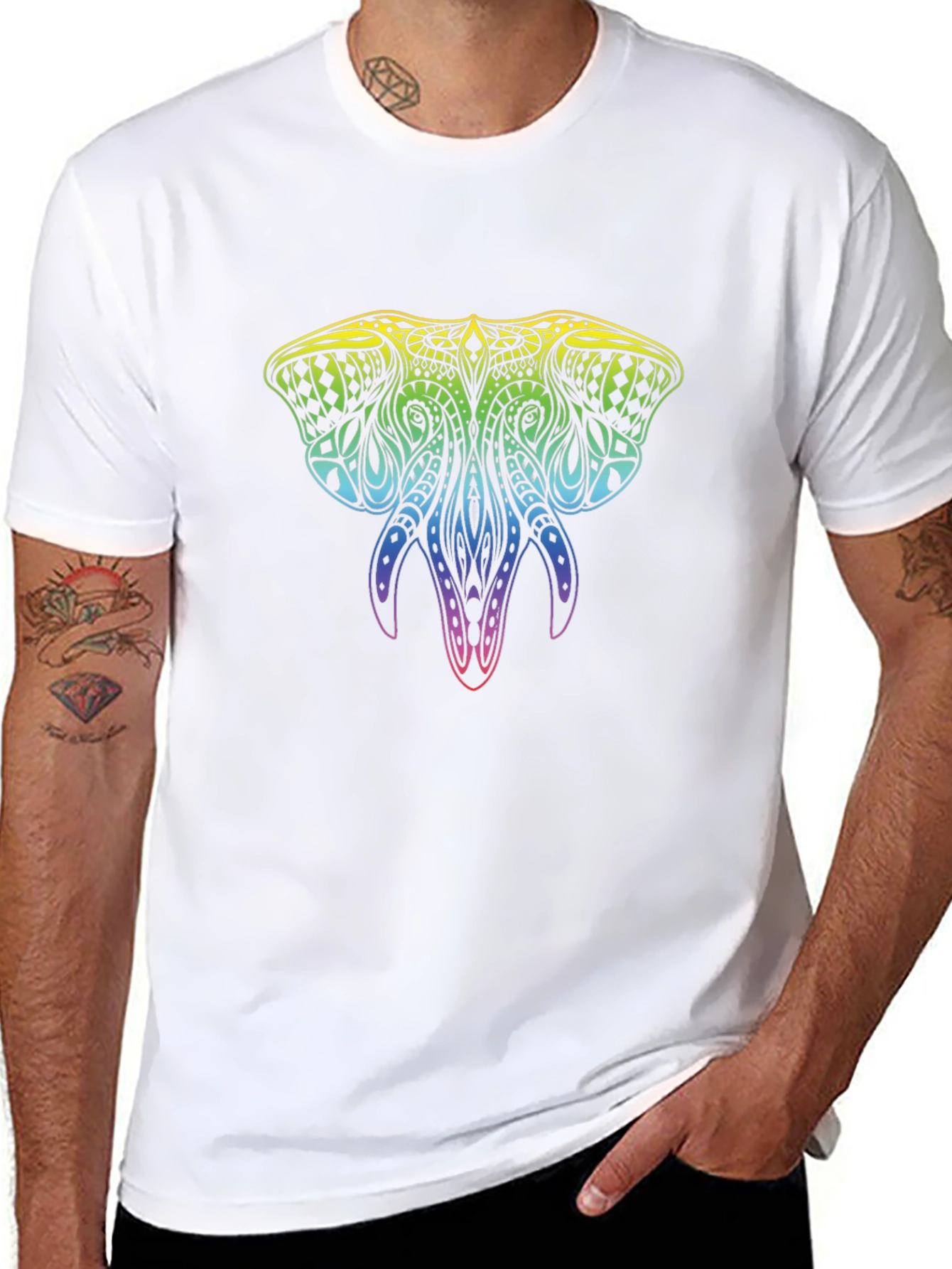 Rainbow Elephant Graphic Black T-Shirt