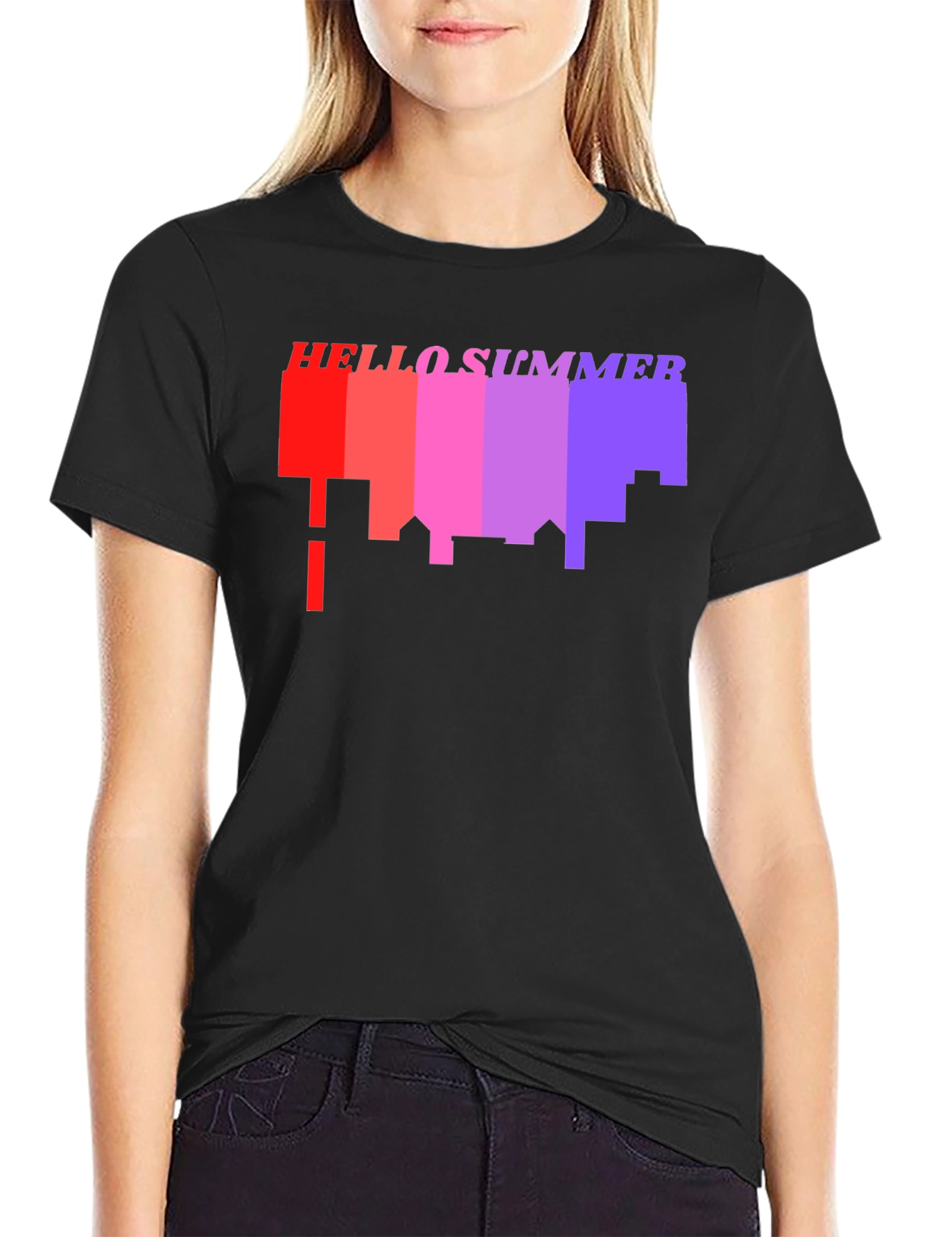 Hello Summer Cityscape Graphic Tee - Black