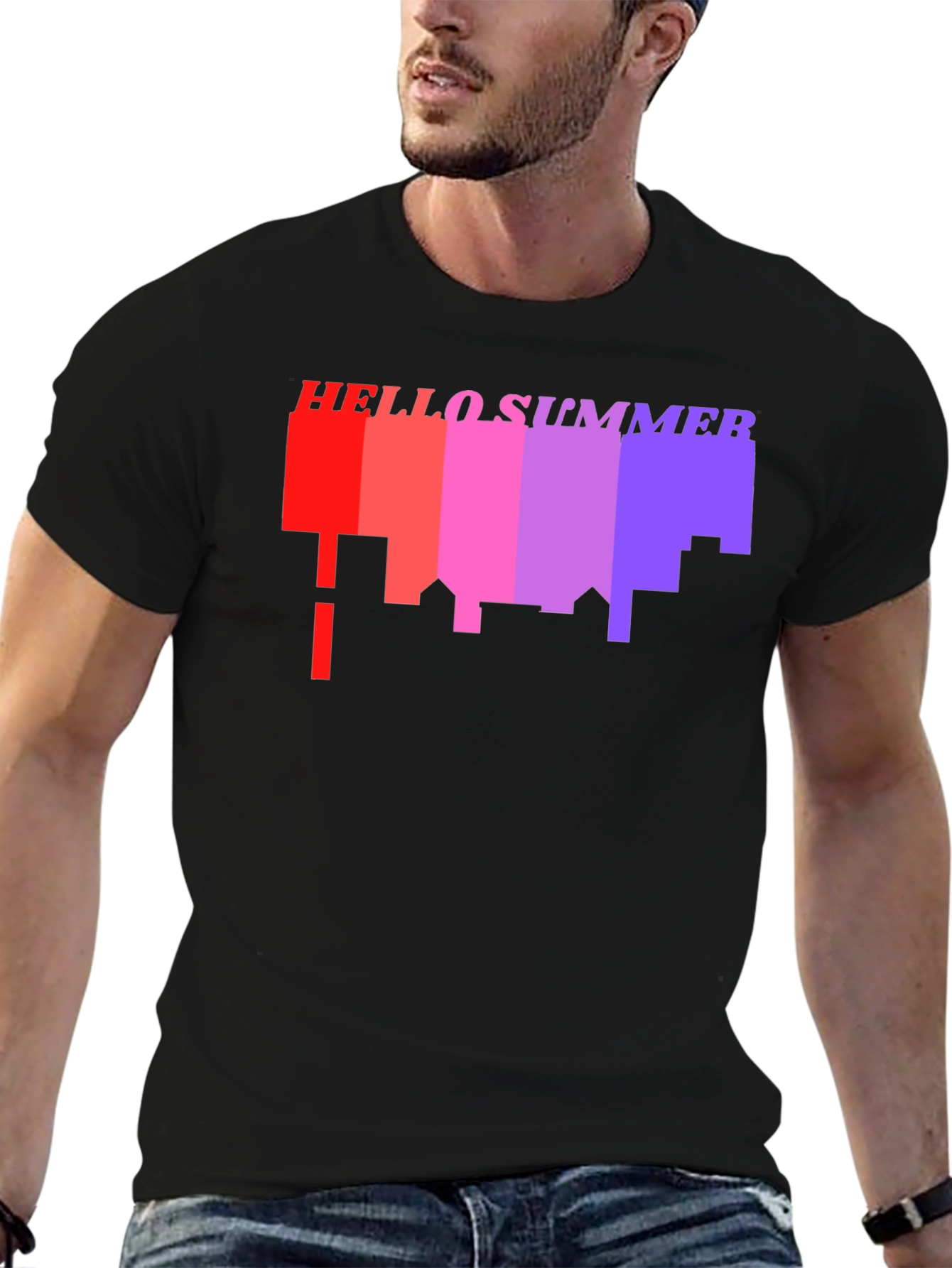 Hello Summer Cityscape Graphic Tee - Black