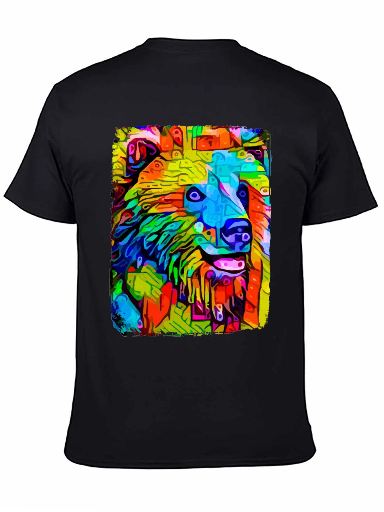 Abstract Dog Graphic Tee - Mens Casual Black T-Shirt