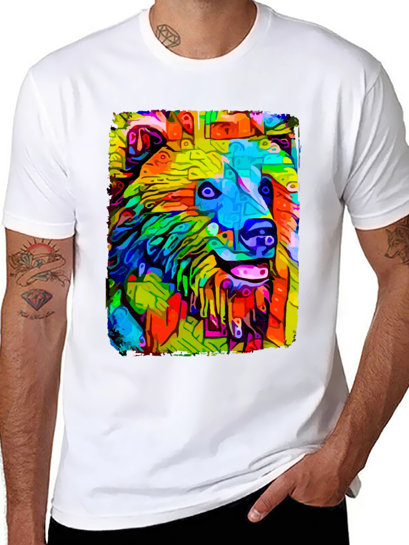Abstract Dog Graphic Tee - Mens Casual Black T-Shirt