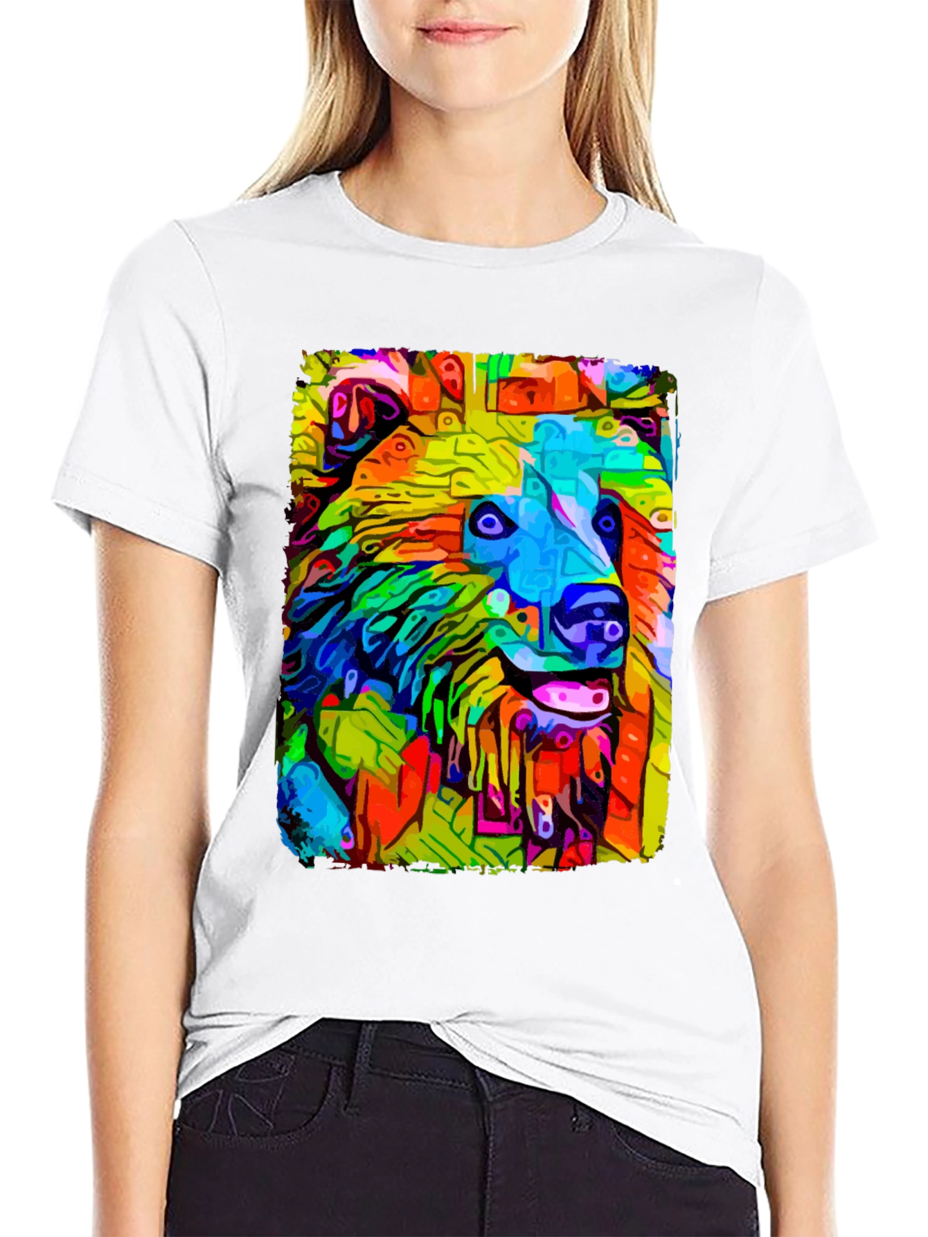 Abstract Dog Graphic Tee - Mens Casual Black T-Shirt