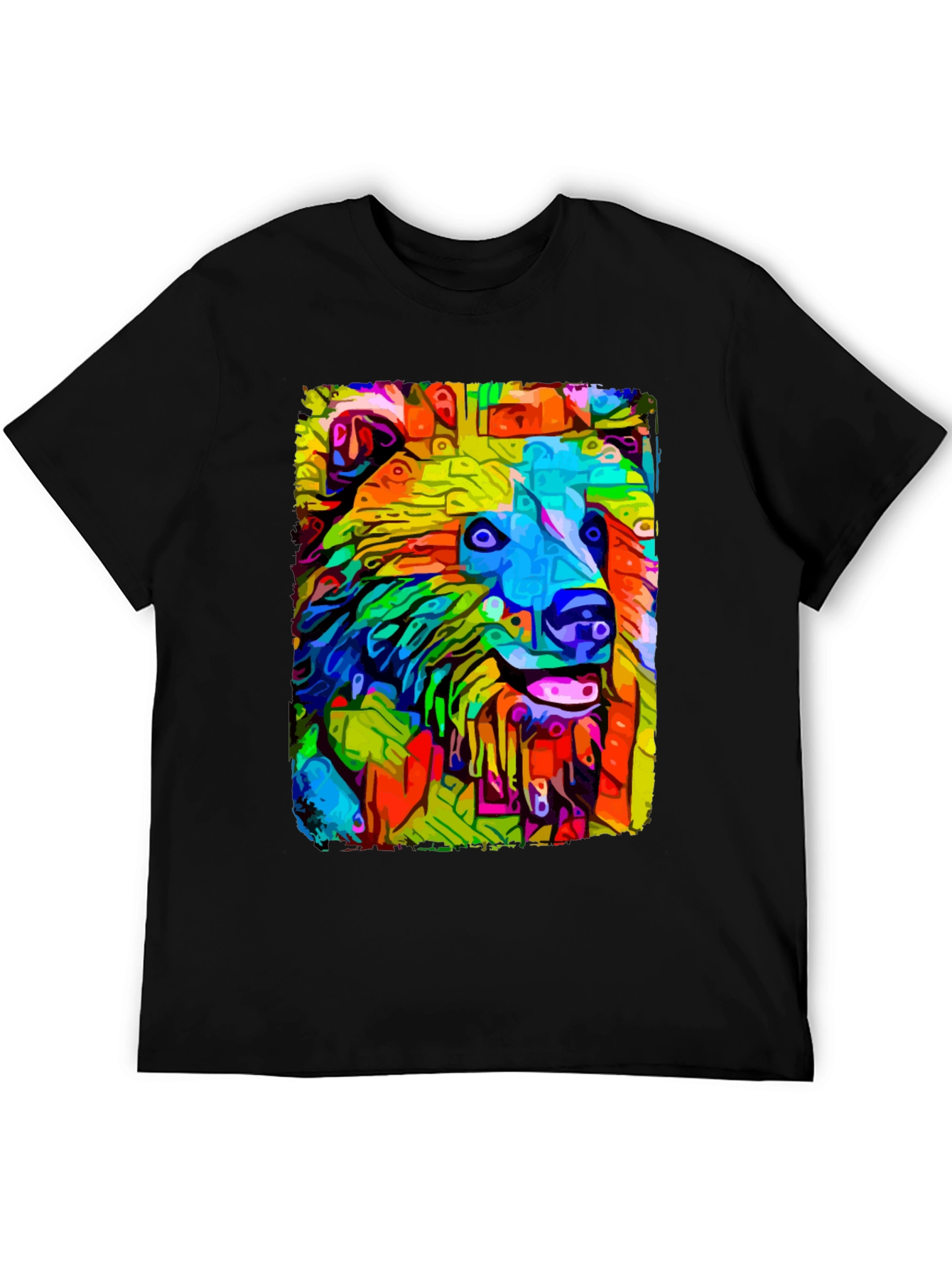 Abstract Dog Graphic Tee - Mens Casual Black T-Shirt
