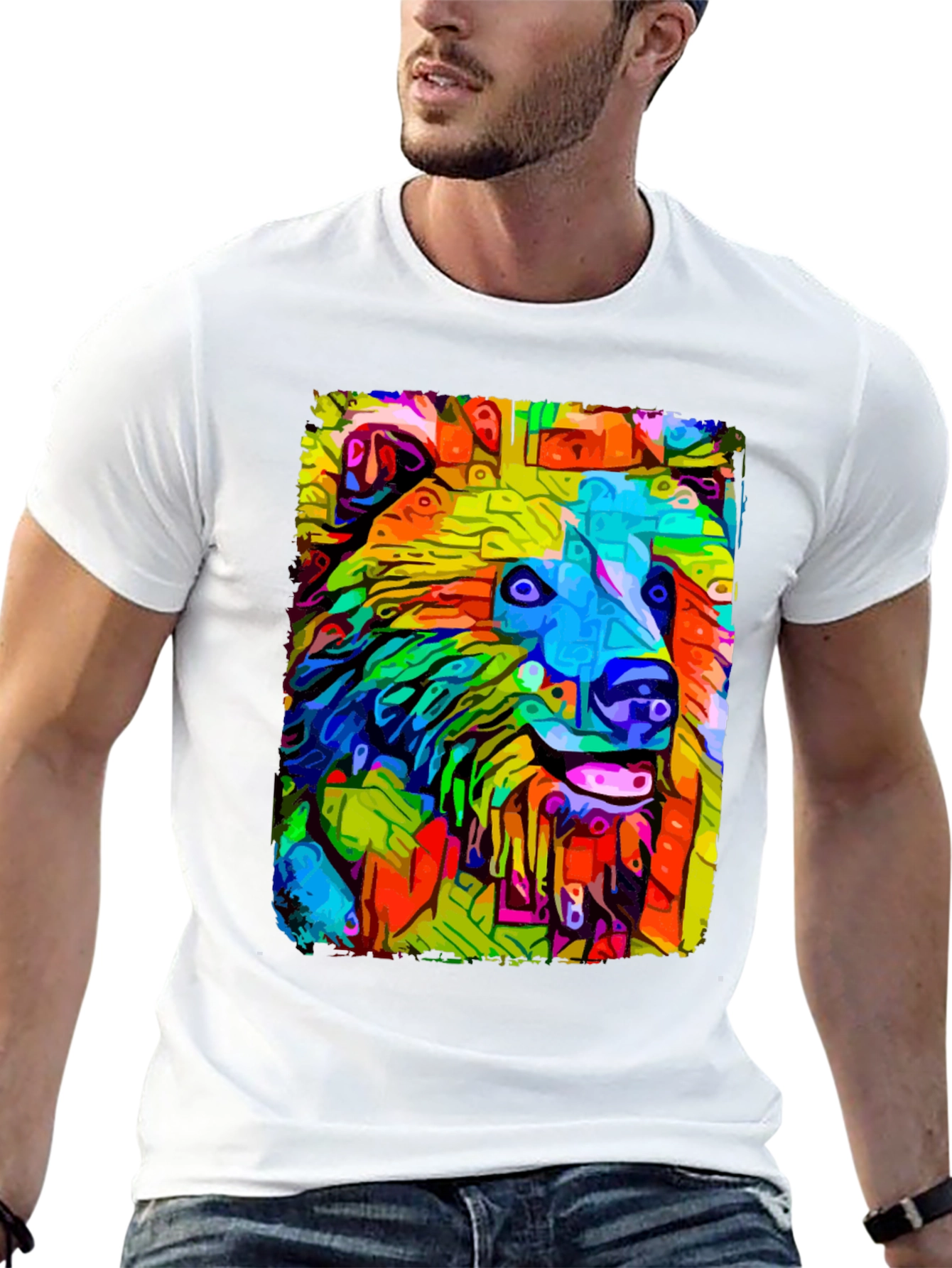 Abstract Dog Graphic Tee - Mens Casual Black T-Shirt