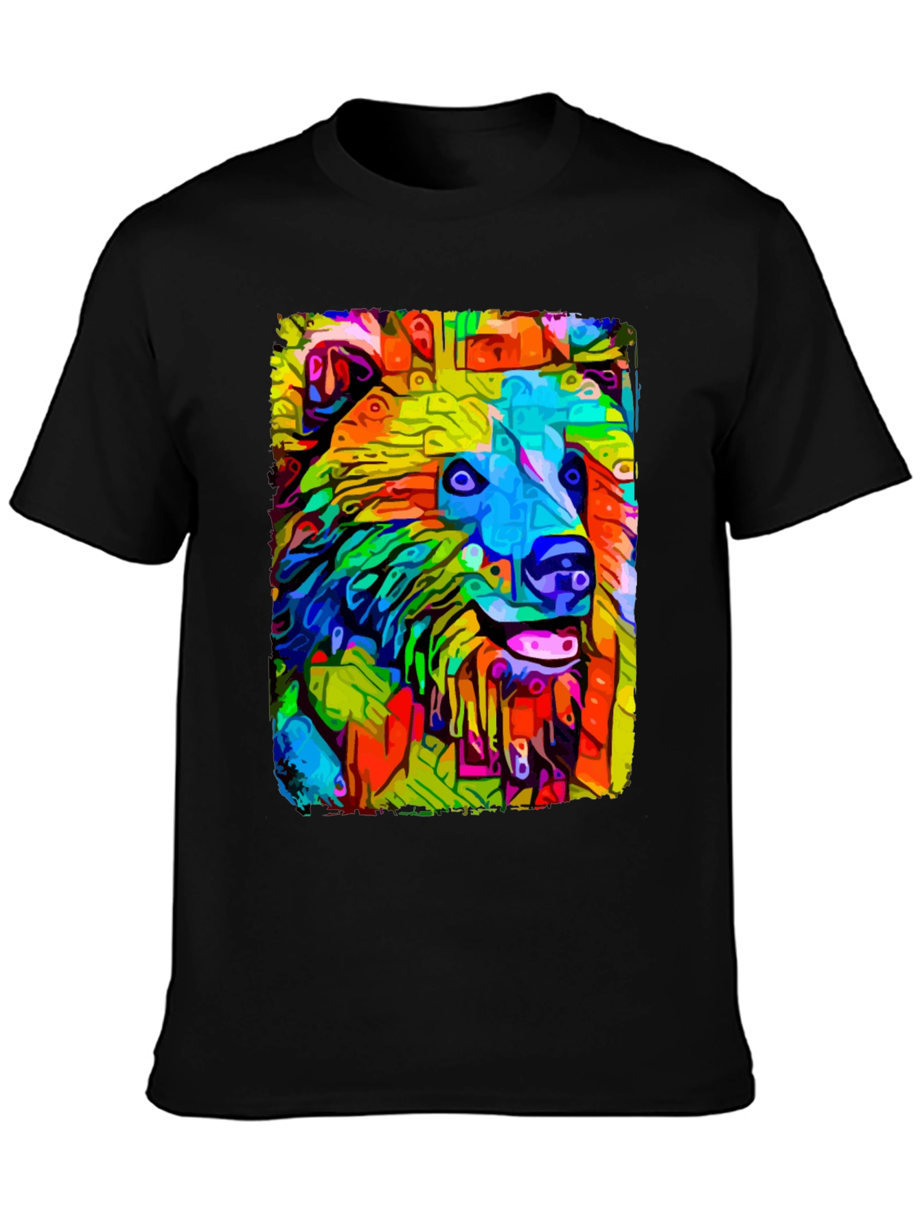 Abstract Dog Graphic Tee - Mens Casual Black T-Shirt