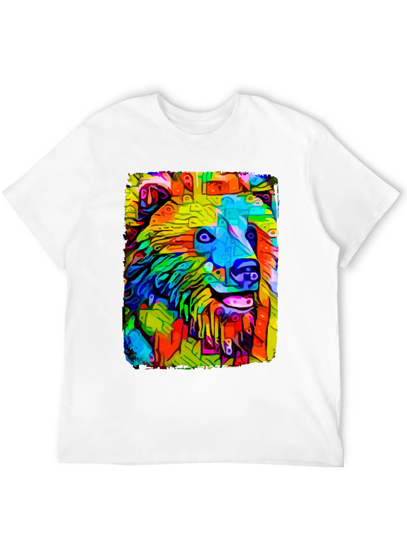 Abstract Dog Graphic Tee - Mens Casual Black T-Shirt