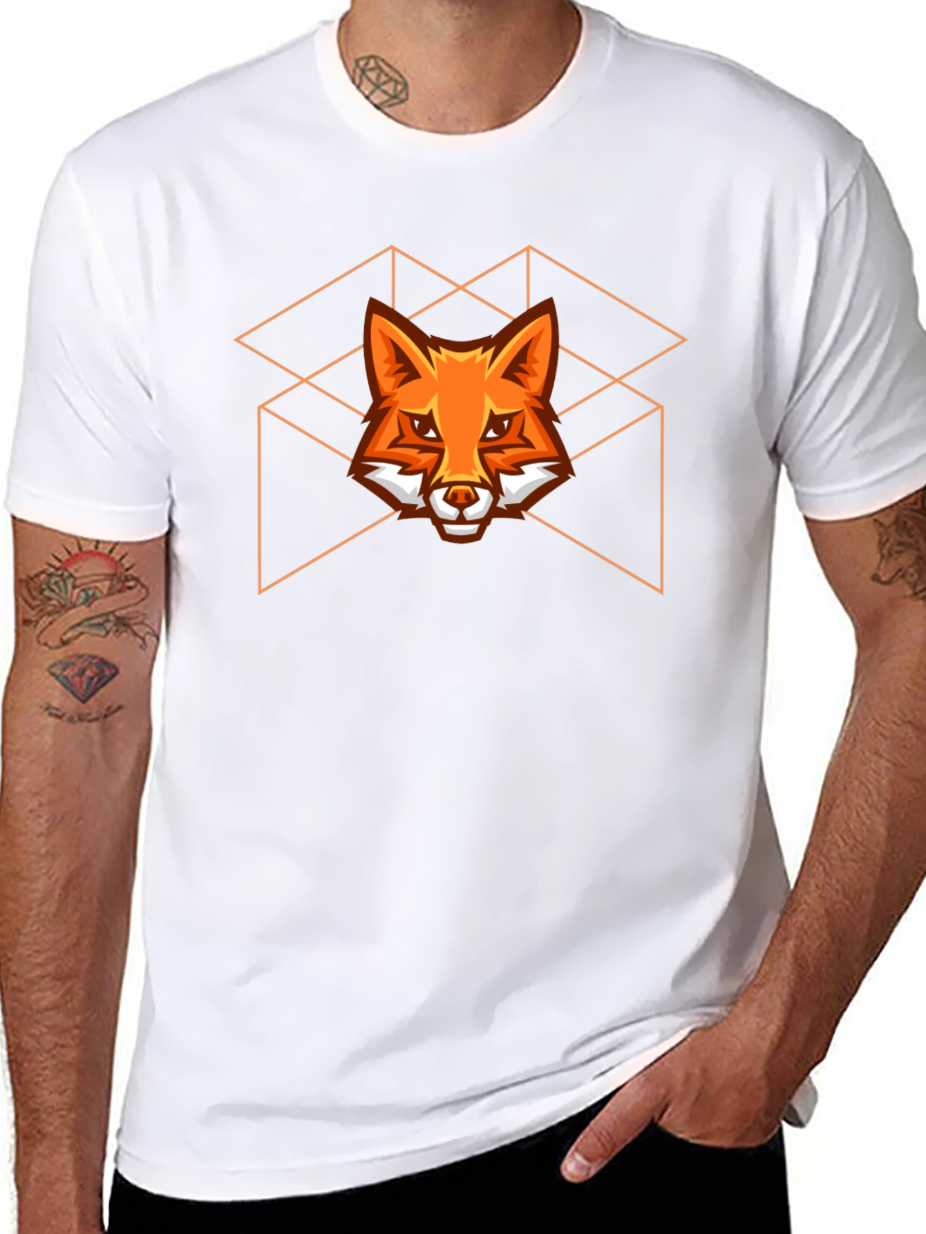 Geometric Fox Graphic Tee - Stylish Black T-Shirt