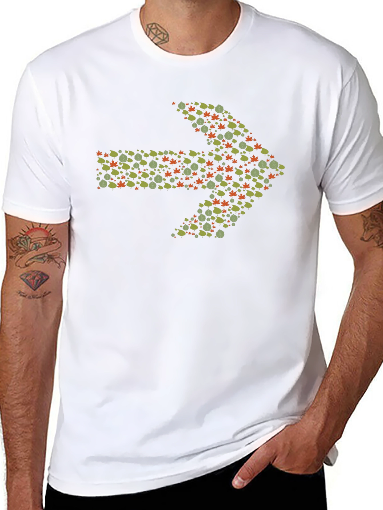 Leaf Arrow Graphic Tee - Black Cotton Casual Shirt