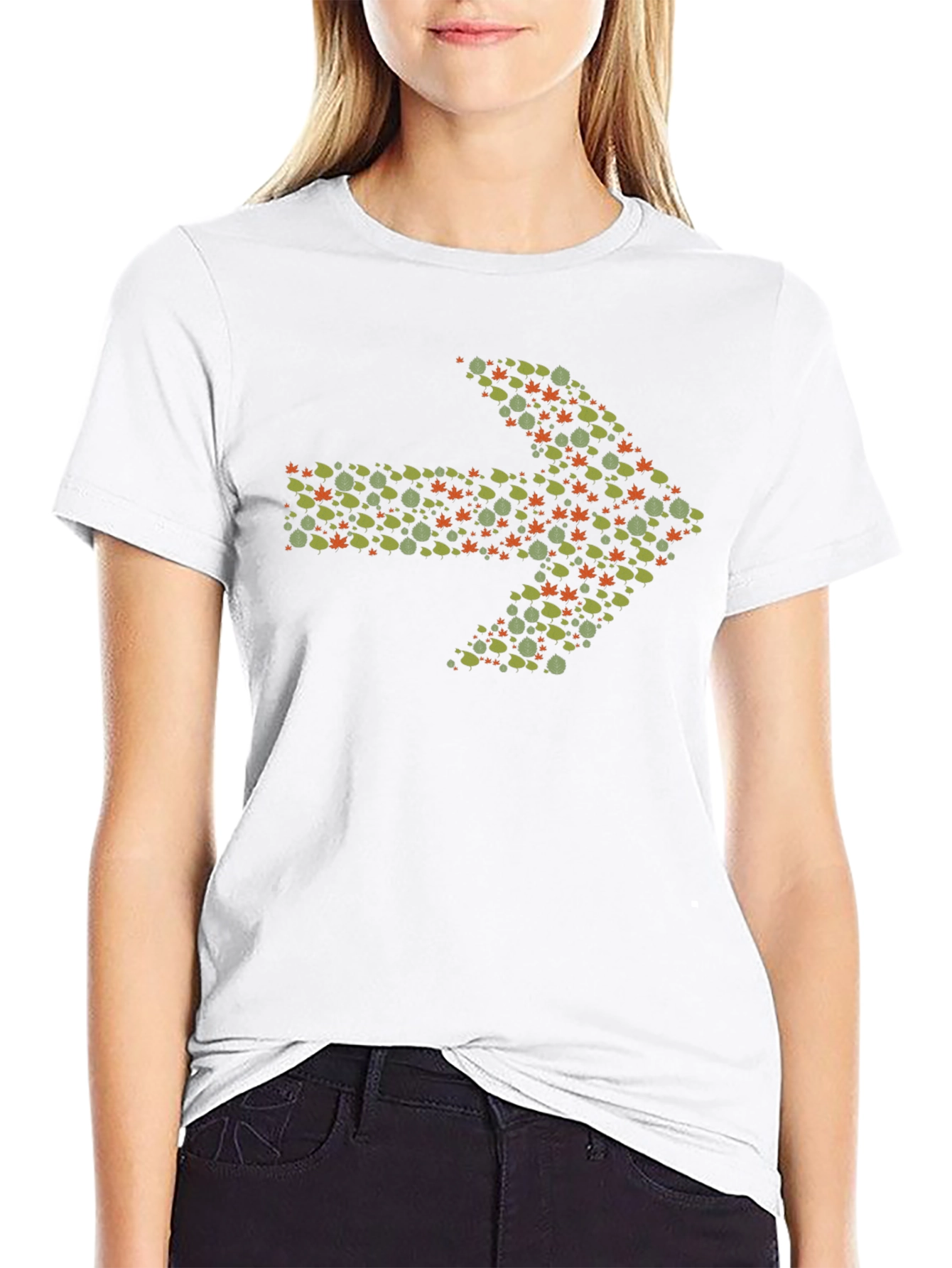 Leaf Arrow Graphic Tee - Black Cotton Casual Shirt