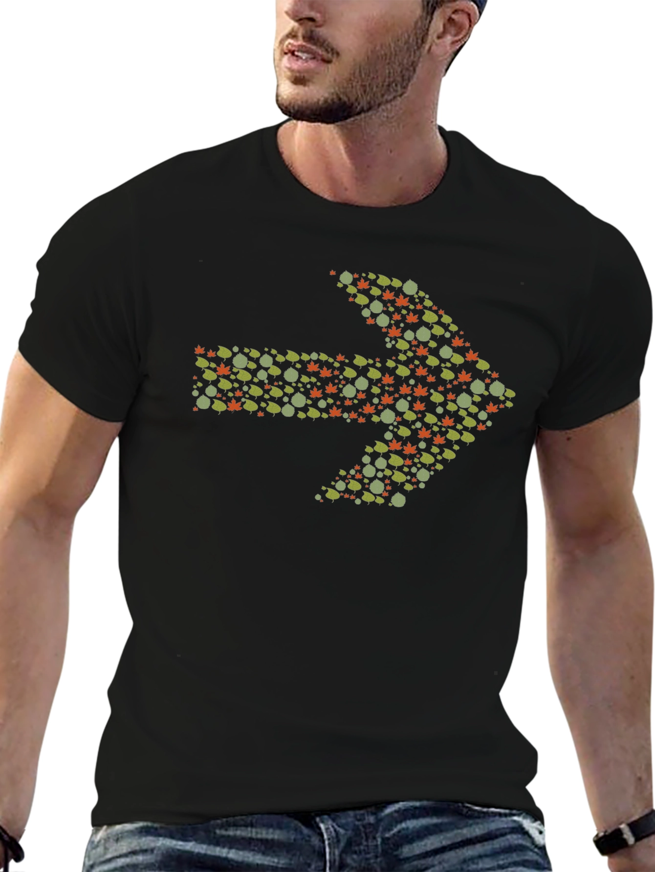 Leaf Arrow Graphic Tee - Black Cotton Casual Shirt