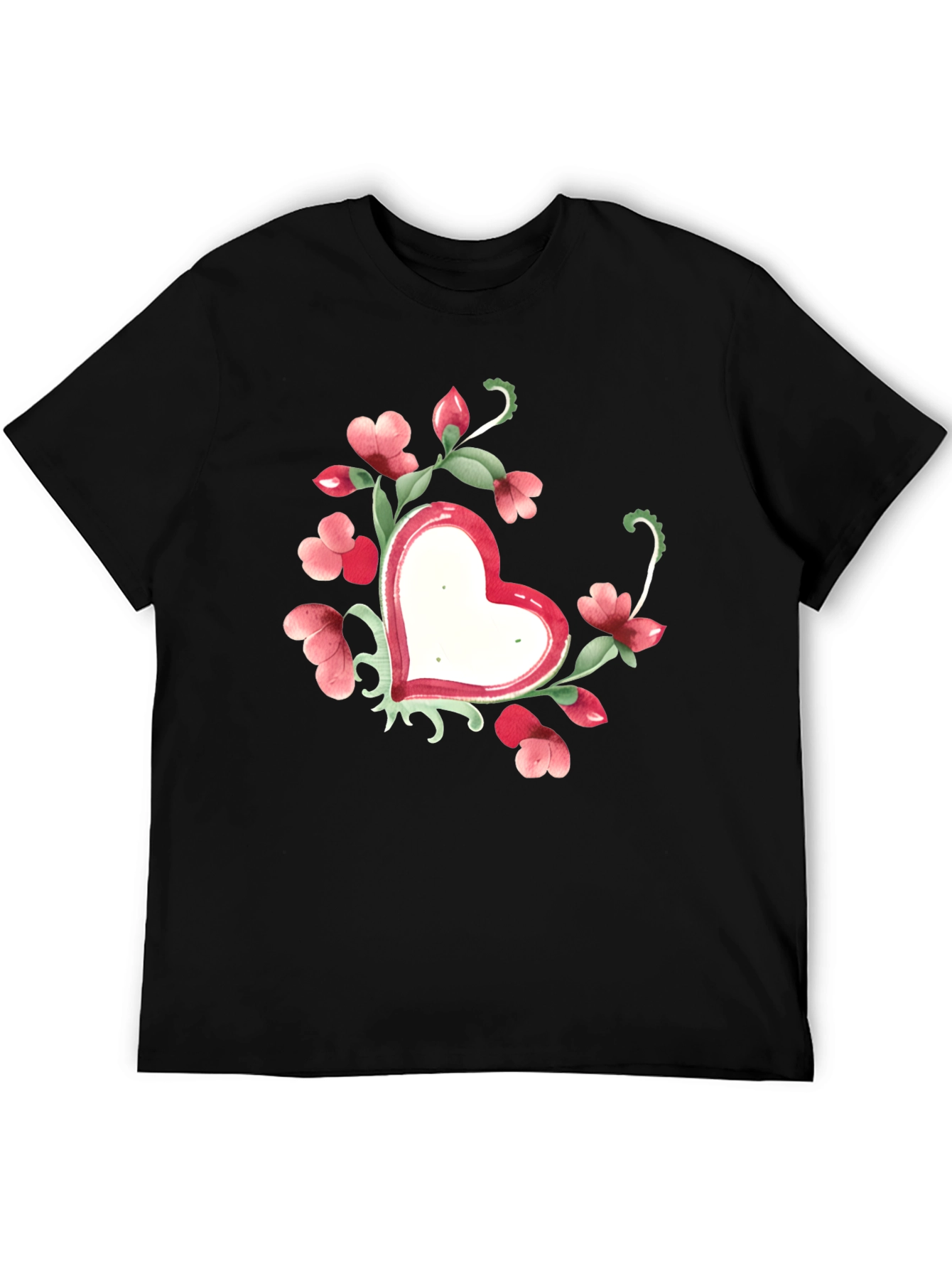Floral Heart Graphic Tee - Black Unisex T-Shirt