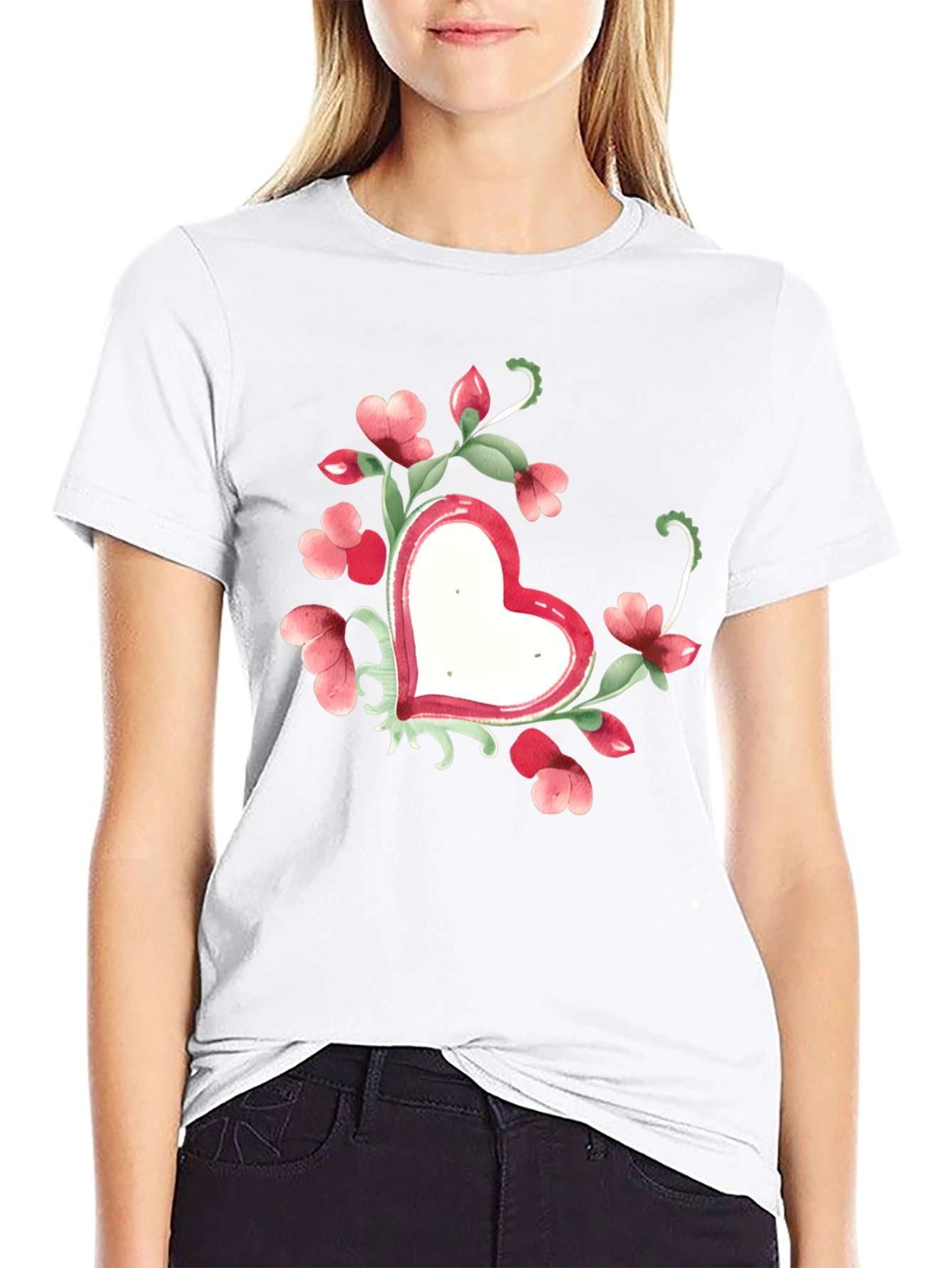 Floral Heart Graphic Tee - Black Unisex T-Shirt