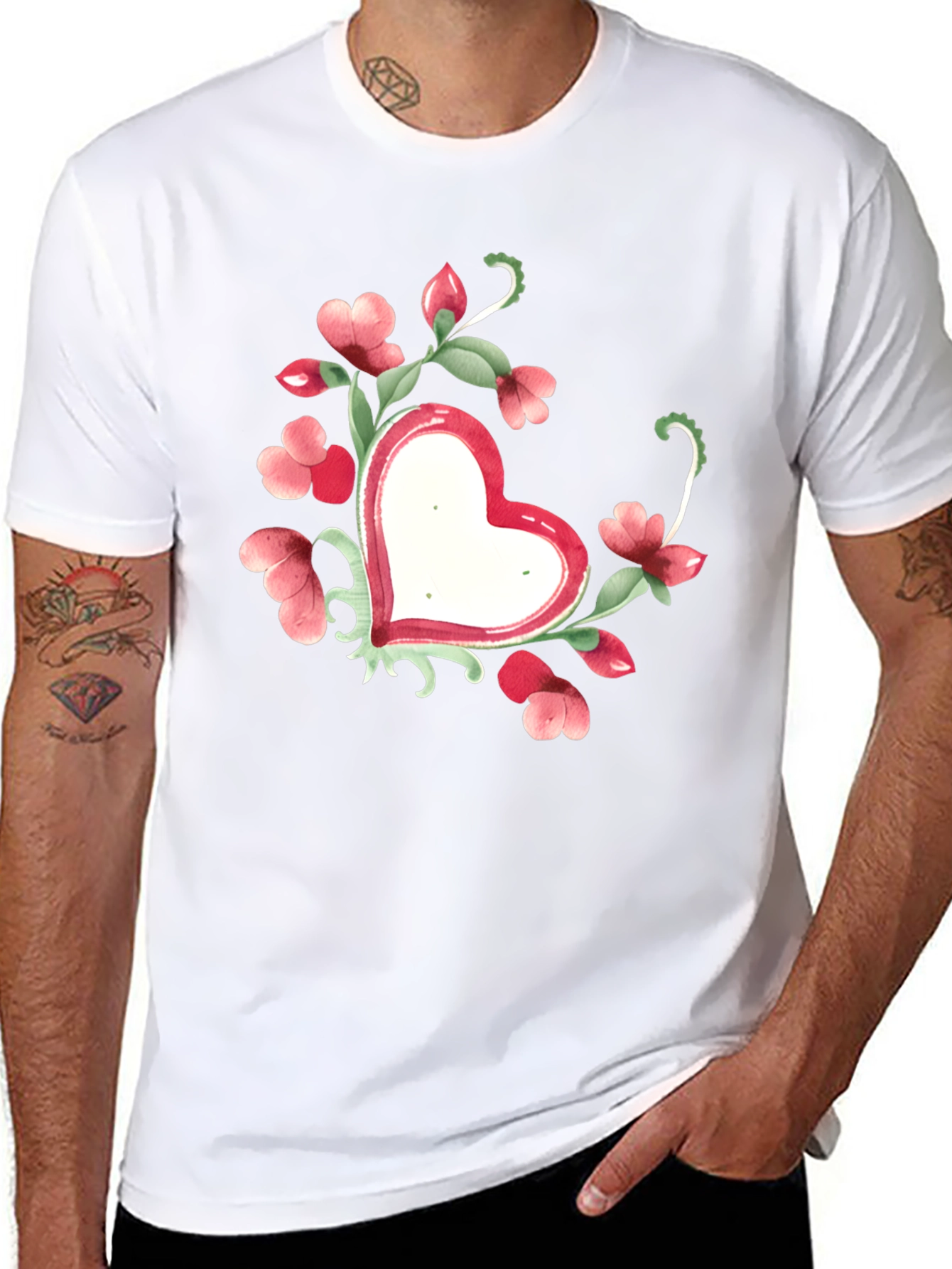 Floral Heart Graphic Tee - Black Unisex T-Shirt