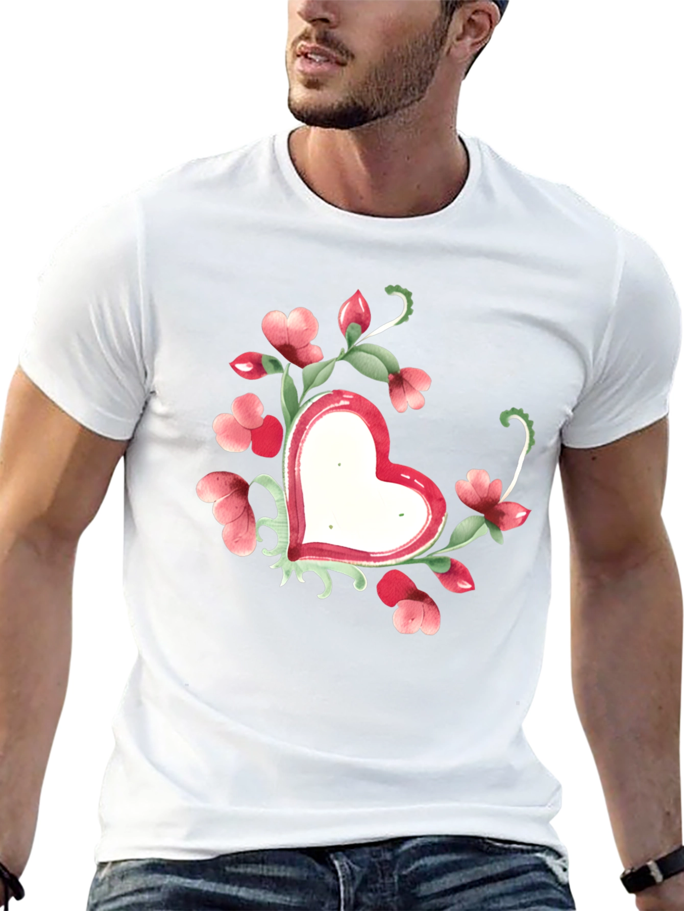 Floral Heart Graphic Tee - Black Unisex T-Shirt