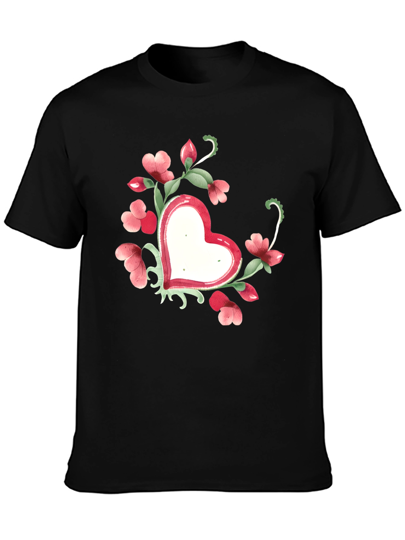 Floral Heart Graphic Tee - Black Unisex T-Shirt