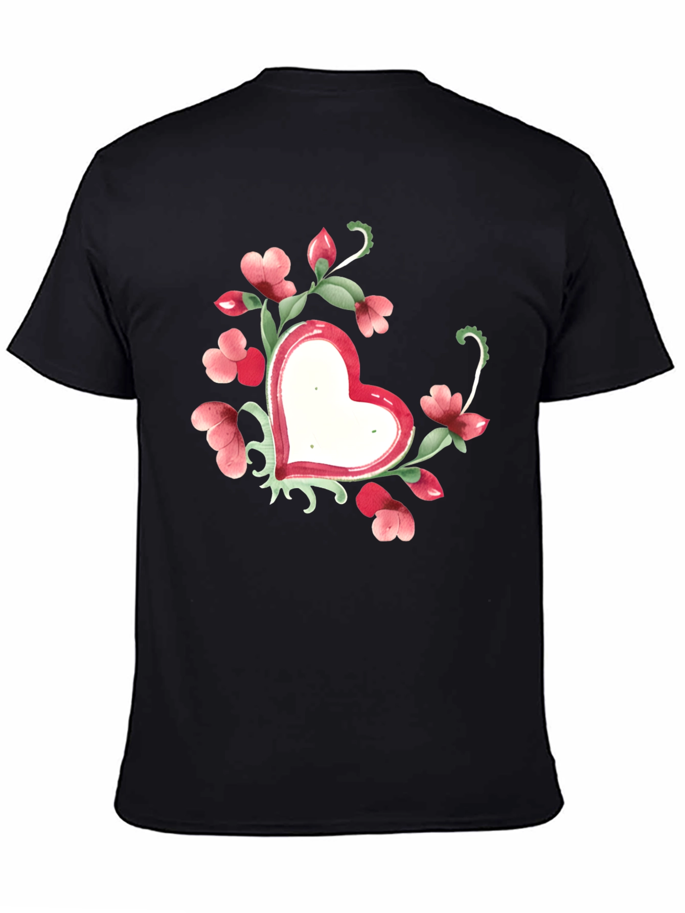Floral Heart Graphic Tee - Black Unisex T-Shirt