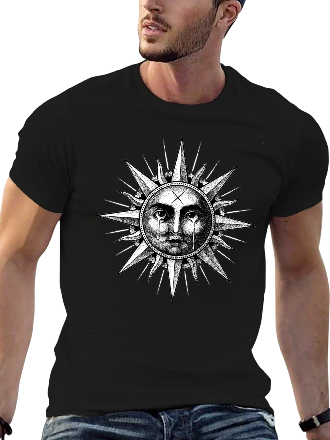 Crying Sun Graphic Tee - Black Cotton T-Shirt