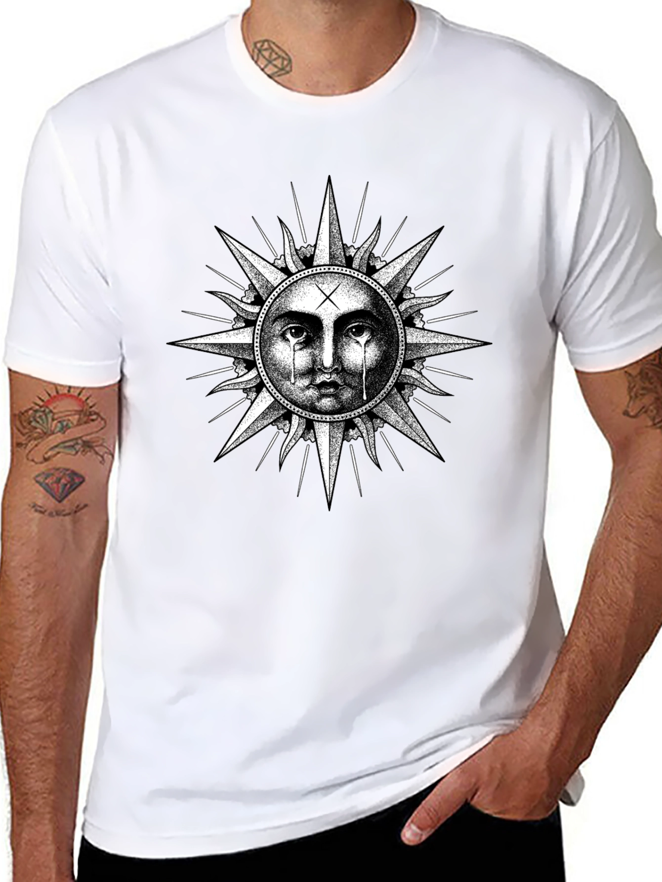 Crying Sun Graphic Tee - Black Cotton T-Shirt