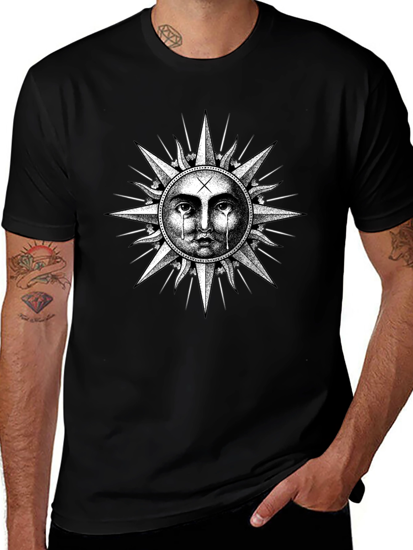Crying Sun Graphic Tee - Black Cotton T-Shirt