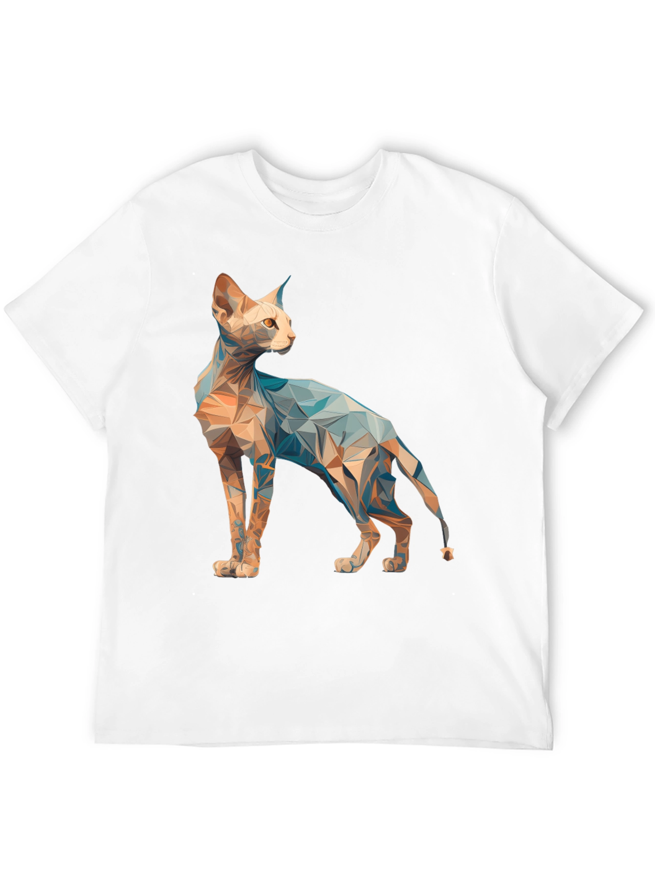 Geometric Cat Graphic Tee - Modern Style