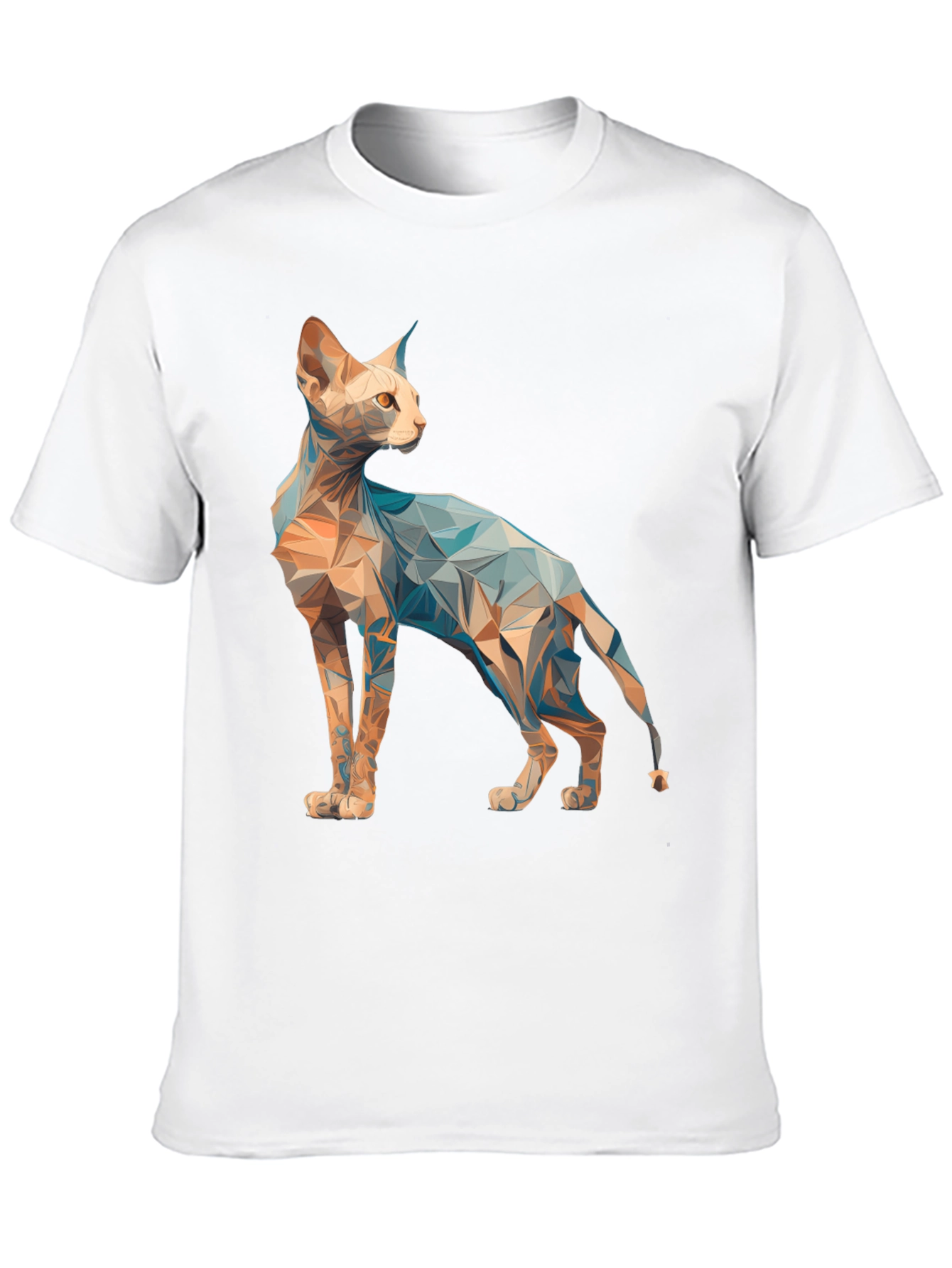 Geometric Cat Graphic Tee - Modern Style