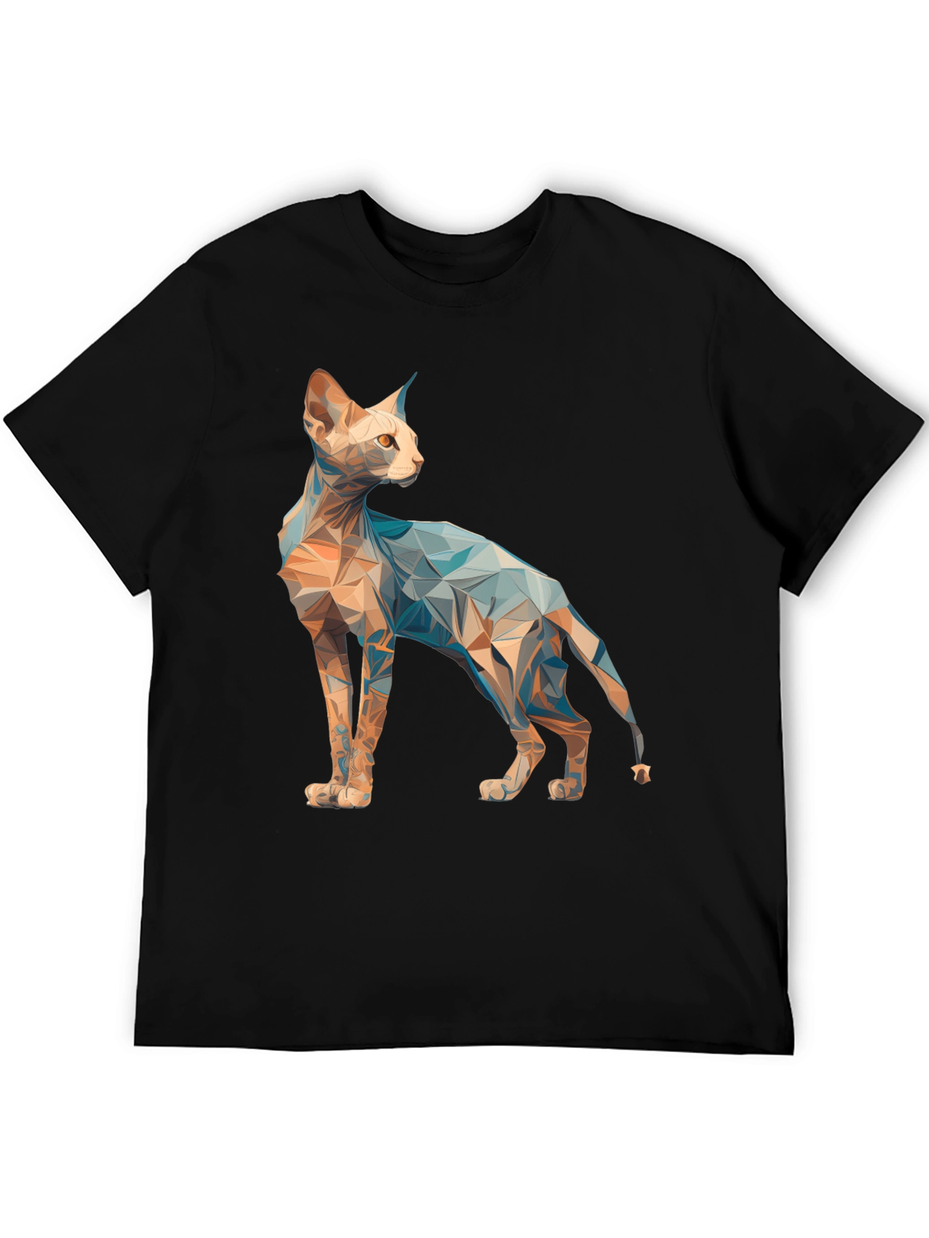 Geometric Cat Graphic Tee - Modern Style