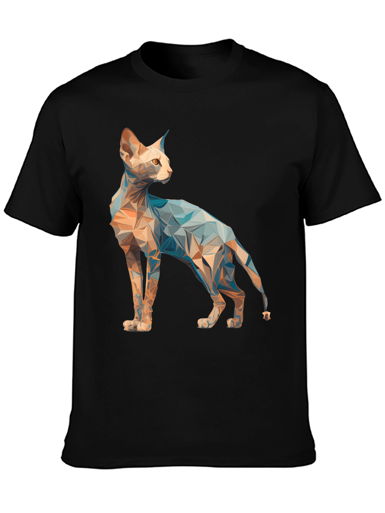 Geometric Cat Graphic Tee - Modern Style